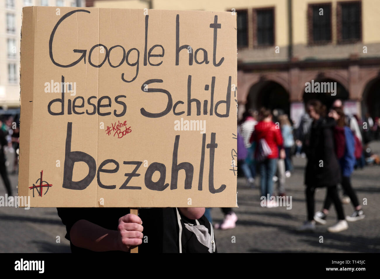 Leipzig, Germany. 23rd Mar, 2019. With posters and banners, Leipziger take part in the Europe-wide demonstration "Save the Internet" against upload filters on the occasion of the planned EU copyright reform. Credit: Peter Endig/dpa/Alamy Live News Stock Photo