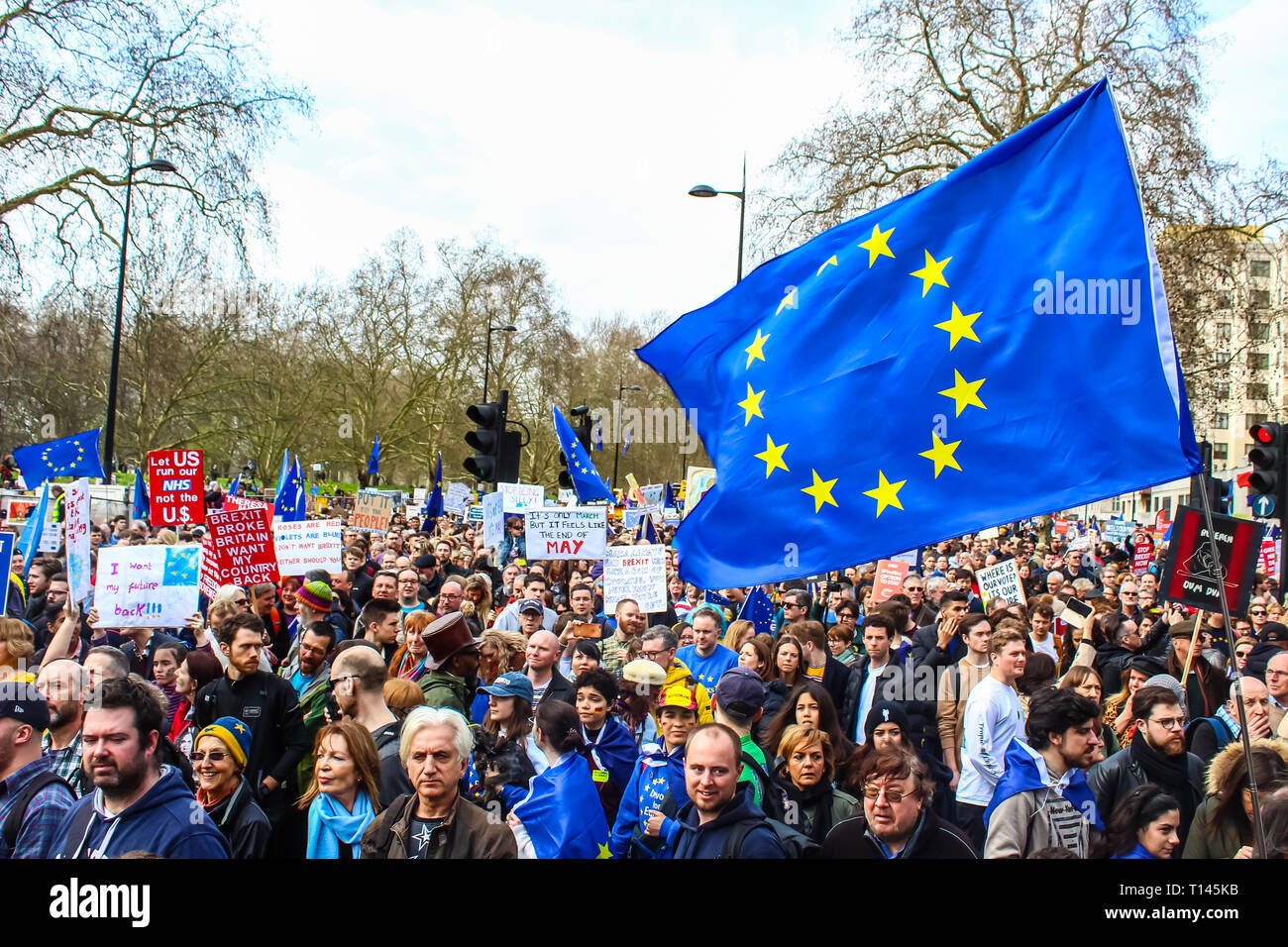 London, UK. 23rd Mar, 2019. People's Vote March, activists and ...