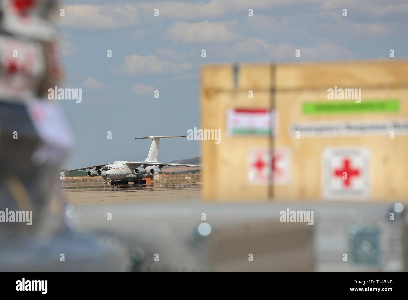 The plane that transports humanitarian aid to Mozambique. Stock Photo