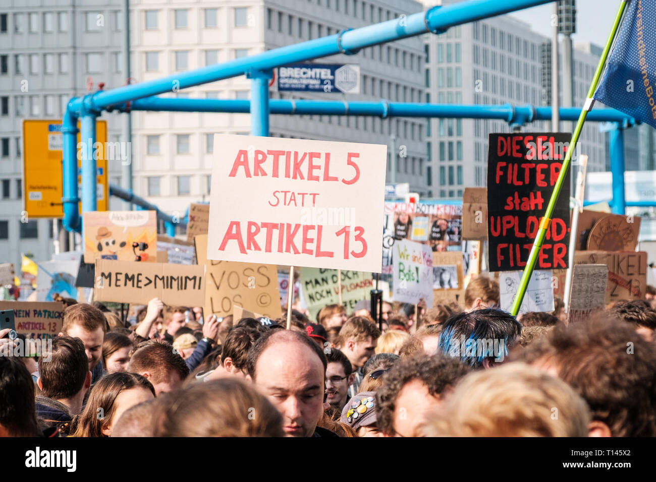 Berlin, Germany - march 23, 2019: Demonstration against EU copyright reform / article 11 and article 13 in Berlin Germany. Stock Photo