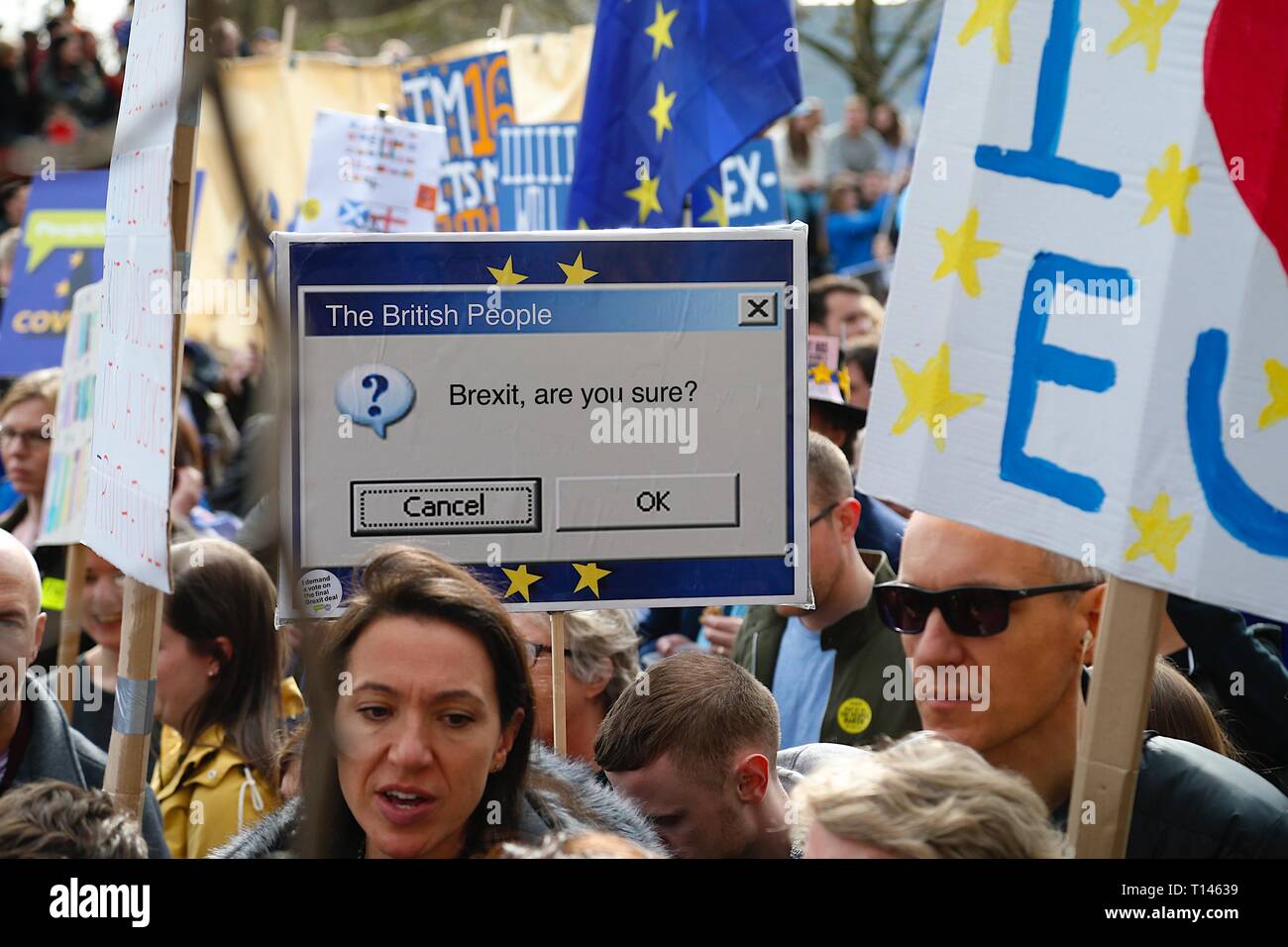 London, UK. 23 Mar, 2019. People’s Vote March: Hundreds of thousands of pro-EU supporters attend a mass march to Westminster. People are expected to join the march from Park Lane to Parliament Square beginning at noon with speeches commencing at 2.45pm from all political party’s. ©Paul Lawrenson 2019, Photo Credit: Paul Lawrenson/Alamy Live News Stock Photo