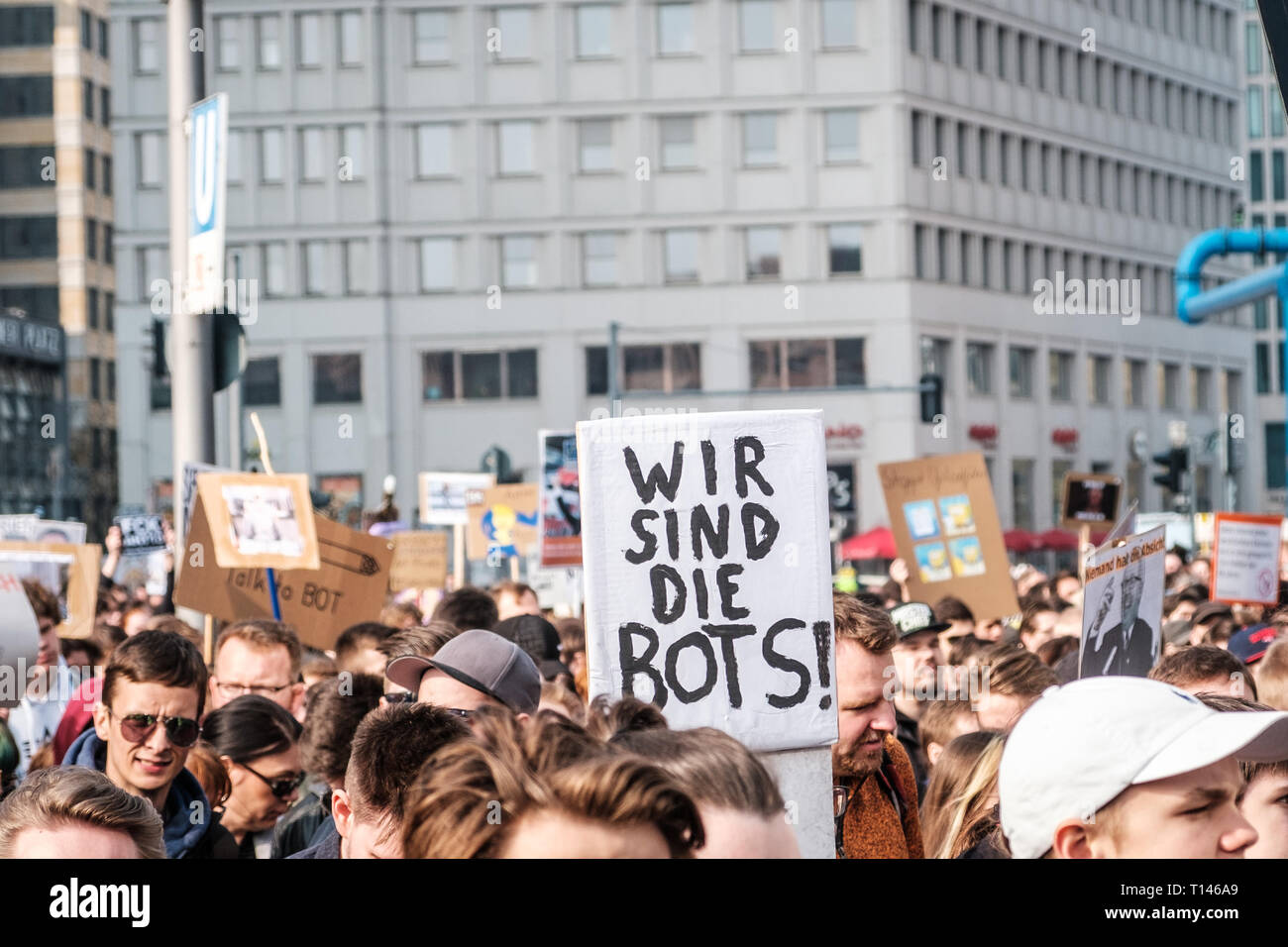 Berlin, Germany - march 23, 2019: Demonstration against EU copyright reform  / article 11 and article 13  in Berlin Germany. Stock Photo