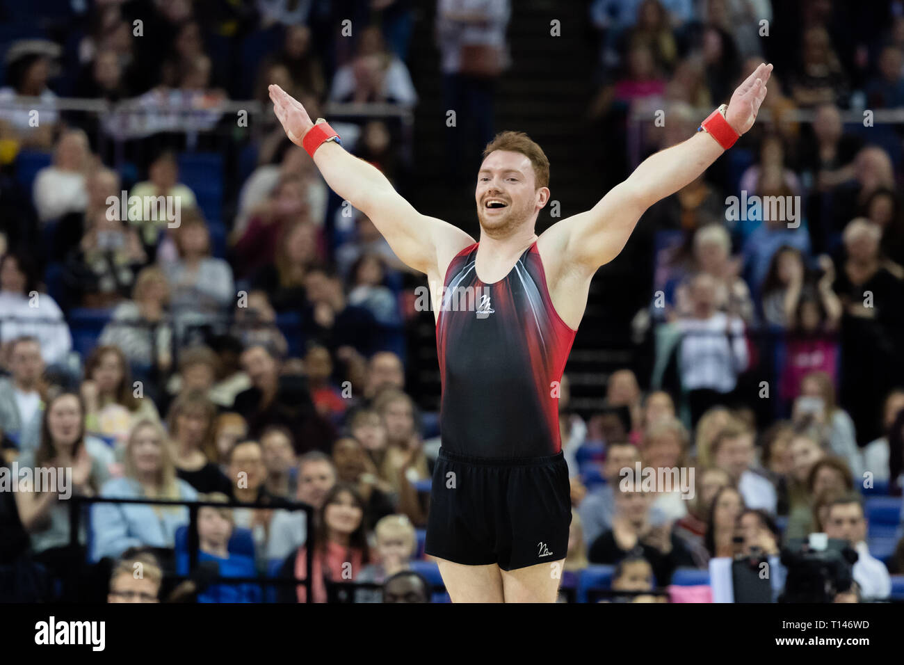 London, UK. 23rd March, 2019. James Hall performs on Parallel Bars during the Matchroom Multisport presents the 2019 Superstars of Gymnastics at The O2 Arena on Saturday, 23 March 2019. LONDON ENGLAND. Credit: Taka G Wu/Alamy News Stock Photo