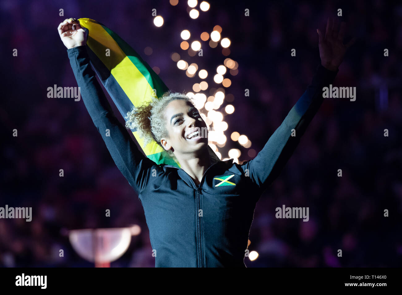 London, UK. 23rd March, 2019. Danusia Francis of Jamaica during the Matchroom Multisport presents the 2019 Superstars of Gymnastics at The O2 Arena on Saturday, 23 March 2019. LONDON ENGLAND. Credit: Taka G Wu/Alamy News Stock Photo