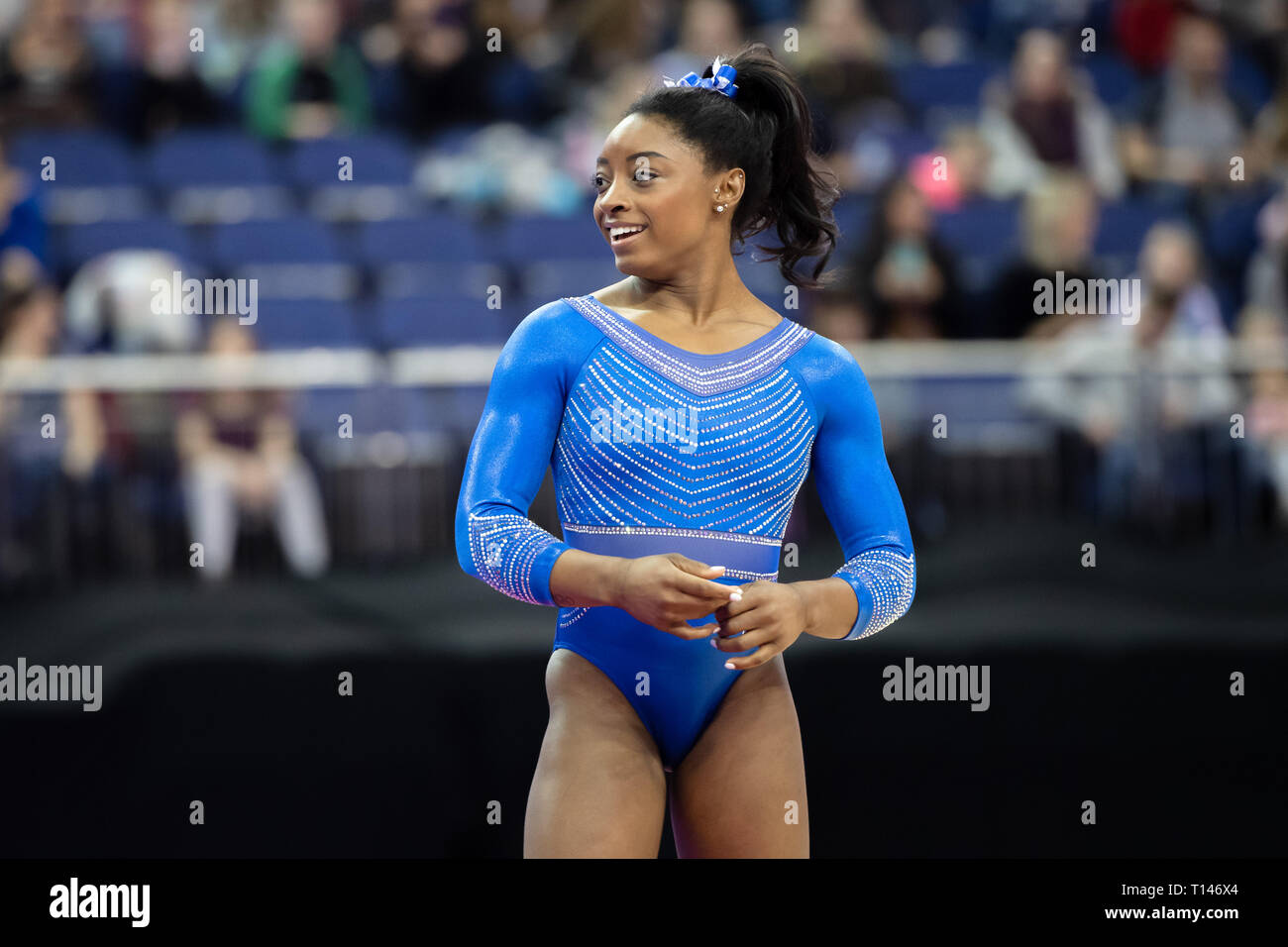 London, UK. 23rd March, 2019. Simone biles of USA during the Matchroom Multisport presents the 2019 Superstars of Gymnastics at The O2 Arena on Saturday, 23 March 2019. LONDON ENGLAND. Credit: Taka G Wu/Alamy News Stock Photo