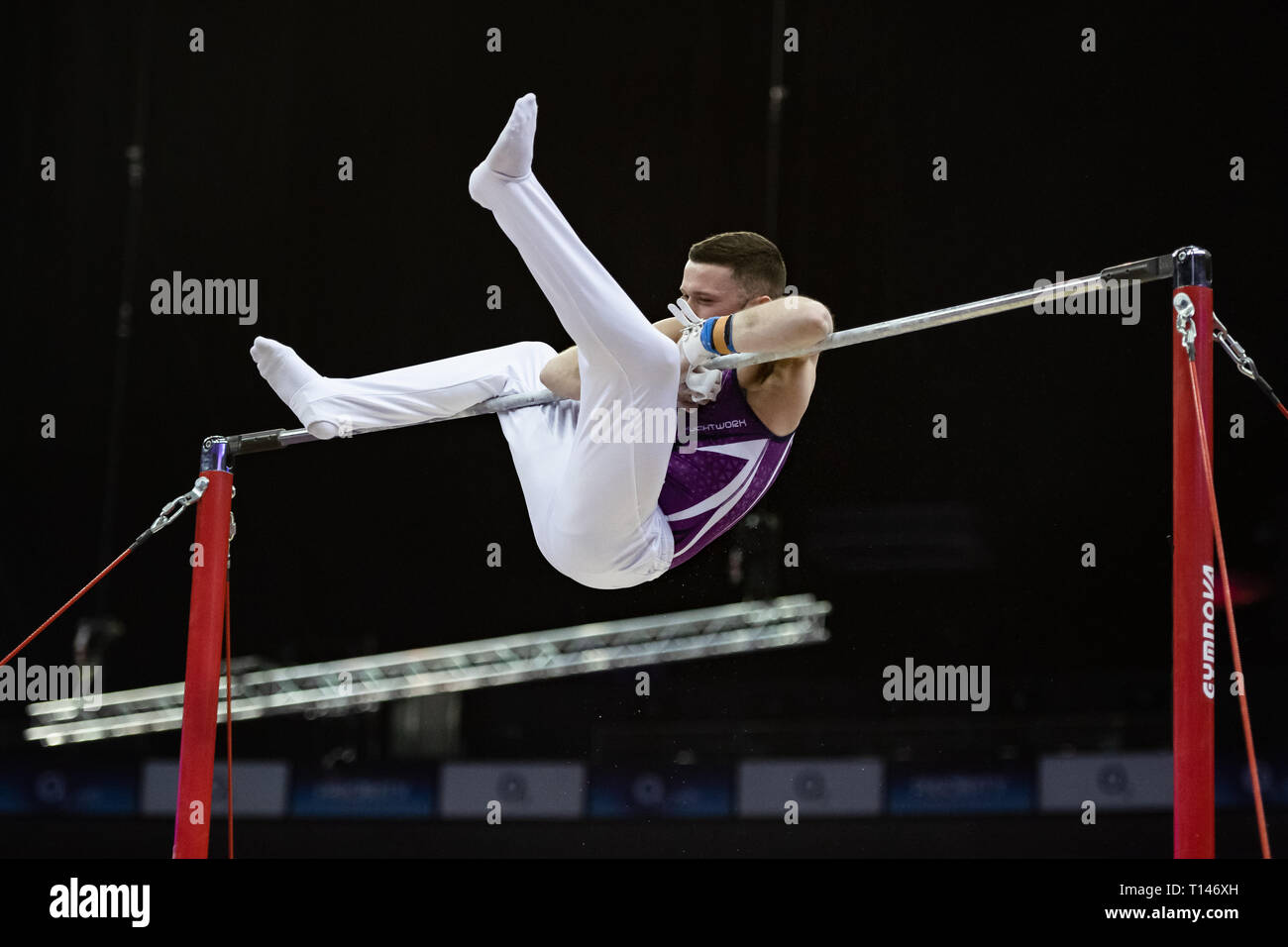 London, UK. 23rd March, 2019. Don Cunningham performs High Bar during the Matchroom Multisport presents the 2019 Superstars of Gymnastics at The O2 Arena on Saturday, 23 March 2019. LONDON ENGLAND. Credit: Taka G Wu/Alamy News Stock Photo