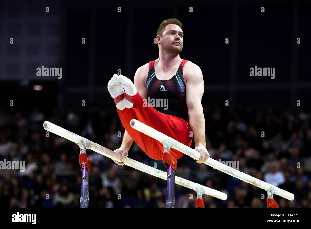 London, UK. 23rd March, 2019. Daniel Purvis performs on the Parallel Bars during the Matchroom Multisport presents the 2019 Superstars of Gymnastics at The O2 Arena on Saturday, 23 March 2019. LONDON ENGLAND. Credit: Taka G Wu/Alamy News Stock Photo
