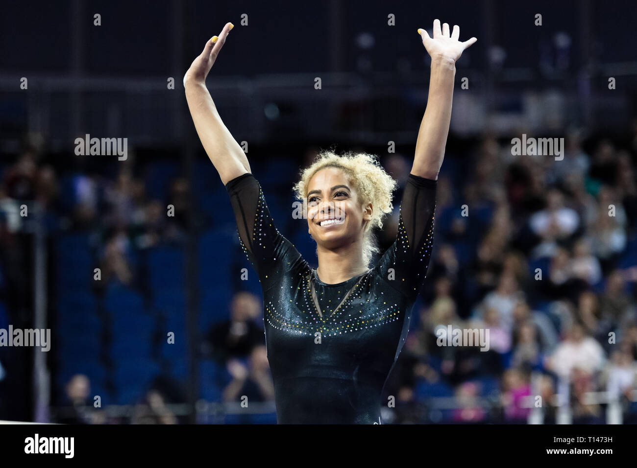London, UK. 23rd March, 2019. Danusia Francis performs on the Beam during the Matchroom Multisport presents the 2019 Superstars of Gymnastics at The O2 Arena on Saturday, 23 March 2019. LONDON ENGLAND. Credit: Taka G Wu/Alamy News Stock Photo