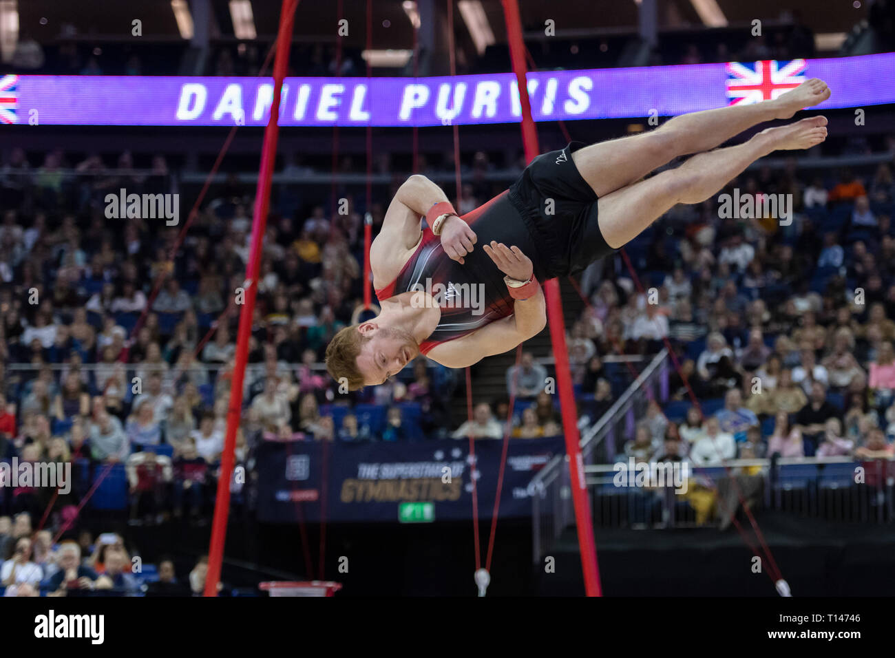 London, UK. 23rd March, 2019. Daniel Purvis performs Floor Exercise during the Matchroom Multisport presents the 2019 Superstars of Gymnastics at The O2 Arena on Saturday, 23 March 2019. LONDON ENGLAND. Credit: Taka G Wu/Alamy News Stock Photo