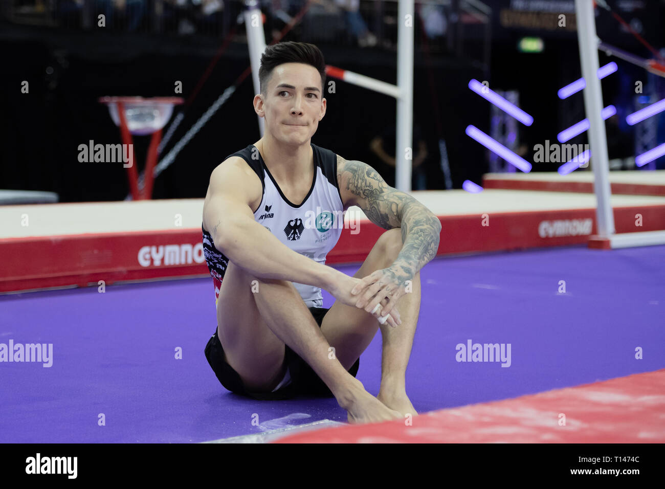 London, UK. 23rd March, 2019. Marcel Nguyen performs Floor Exercise during the Matchroom Multisport presents the 2019 Superstars of Gymnastics at The O2 Arena on Saturday, 23 March 2019. LONDON ENGLAND. Credit: Taka G Wu/Alamy News Stock Photo