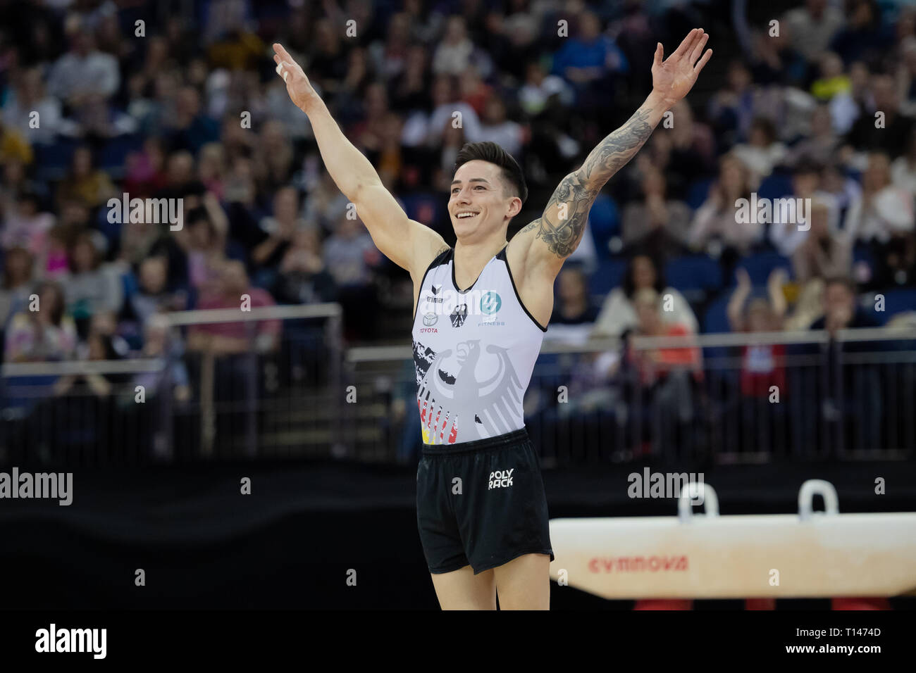 London, UK. 23rd March, 2019. Marcel Nguyen performs Floor Exercise during the Matchroom Multisport presents the 2019 Superstars of Gymnastics at The O2 Arena on Saturday, 23 March 2019. LONDON ENGLAND. Credit: Taka G Wu/Alamy News Stock Photo