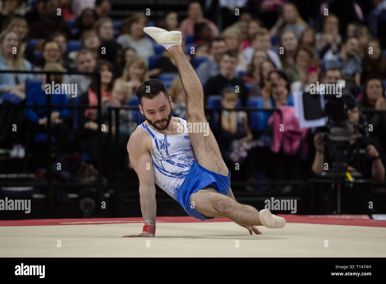 London, UK. 23rd March, 2019. James Hall performs Floor Exercise during the Matchroom Multisport presents the 2019 Superstars of Gymnastics at The O2 Arena on Saturday, 23 March 2019. LONDON ENGLAND. Credit: Taka G Wu/Alamy News Stock Photo