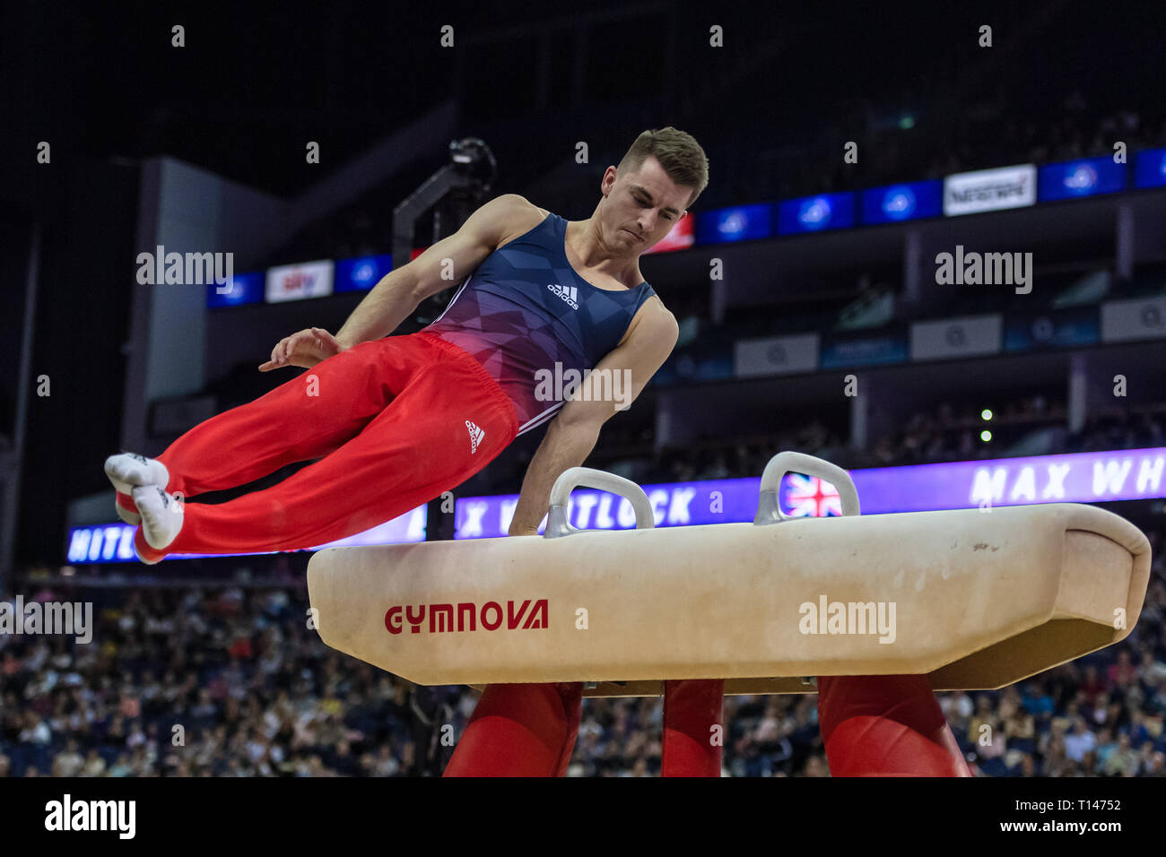 London, UK. 23rd March, 2019. Max Whitlock MBE performs on Pommel Horse during the Matchroom Multisport presents the 2019 Superstars of Gymnastics at The O2 Arena on Saturday, 23 March 2019. LONDON ENGLAND. Credit: Taka G Wu/Alamy News Stock Photo