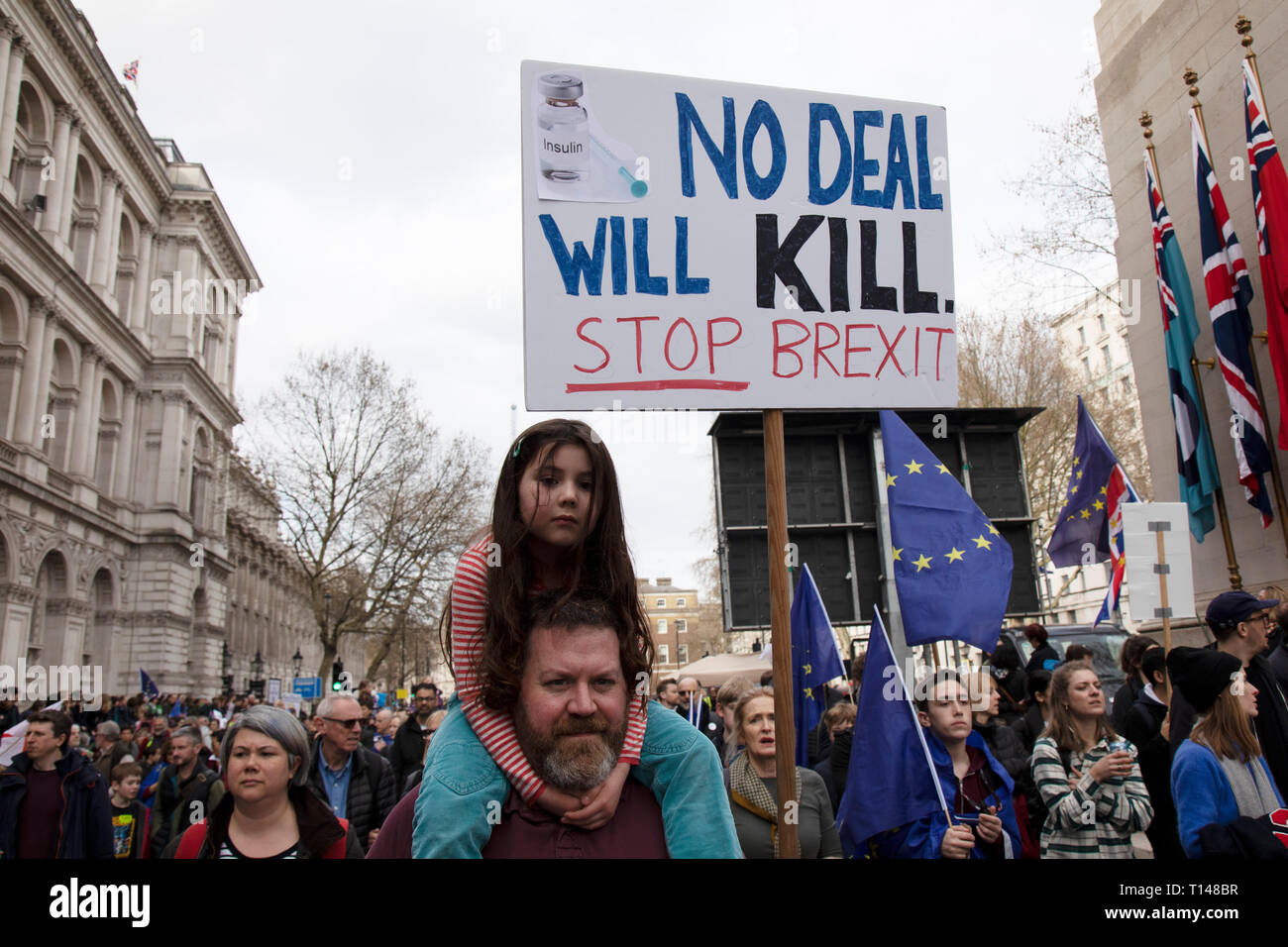 London, UK. 23rd Mar, 2019. Put It To The People march for a Peoples Vote on 23rd March 2019 in London, United Kingdom. With less than one week until the UK is supposed to be leaving the European Union, the final result still hangs in the balance and protesters gathered in their tens of thousands to make political leaders take notice and to give the British public a vote on the final Brexit deal, with the aim to revoke Article 50. Credit: Michael Kemp/Alamy Live News Stock Photo