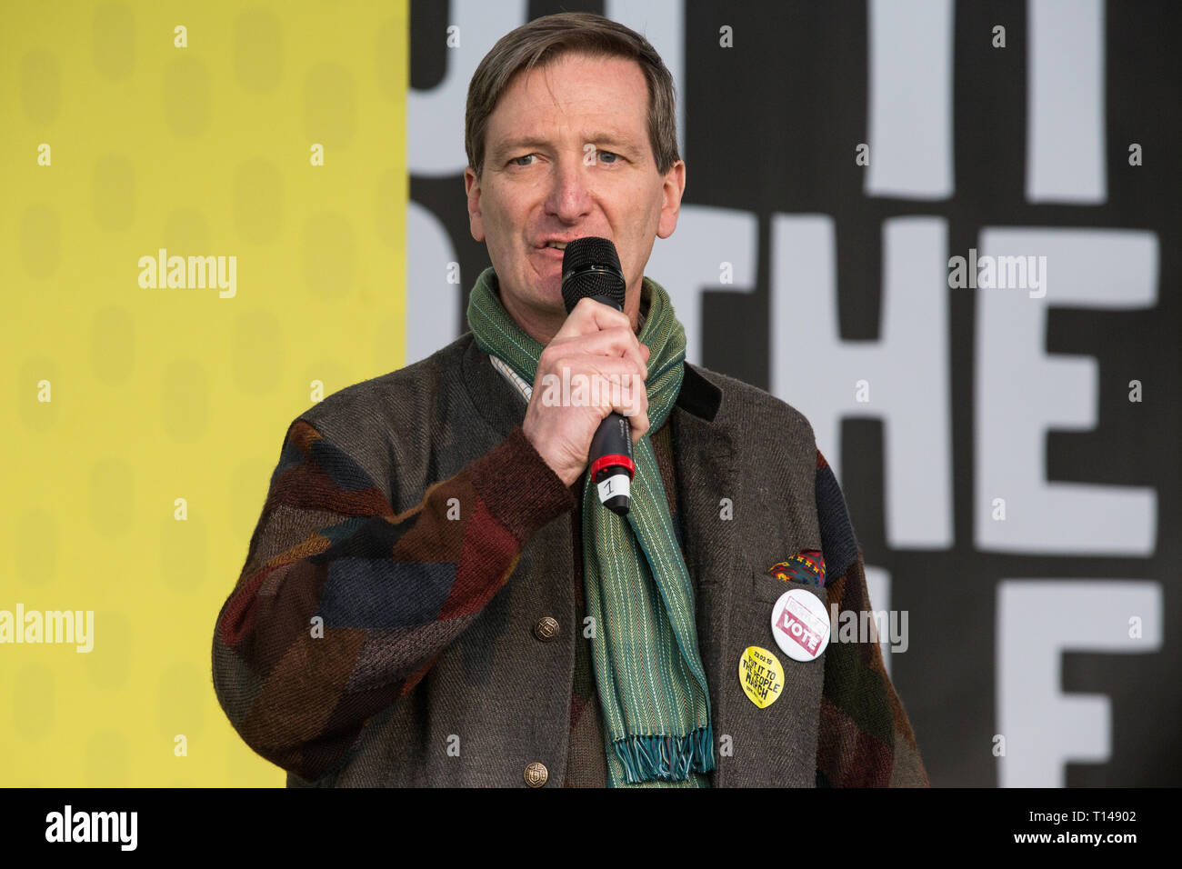 London, UK. 23rd March, 2019. Dominic Grieve, Conservative MP for Beaconsfield, addresses a million people taking part in a People's Vote rally in Parliament Square following a march from Park Lane. Credit: Mark Kerrison/Alamy Live News Stock Photo