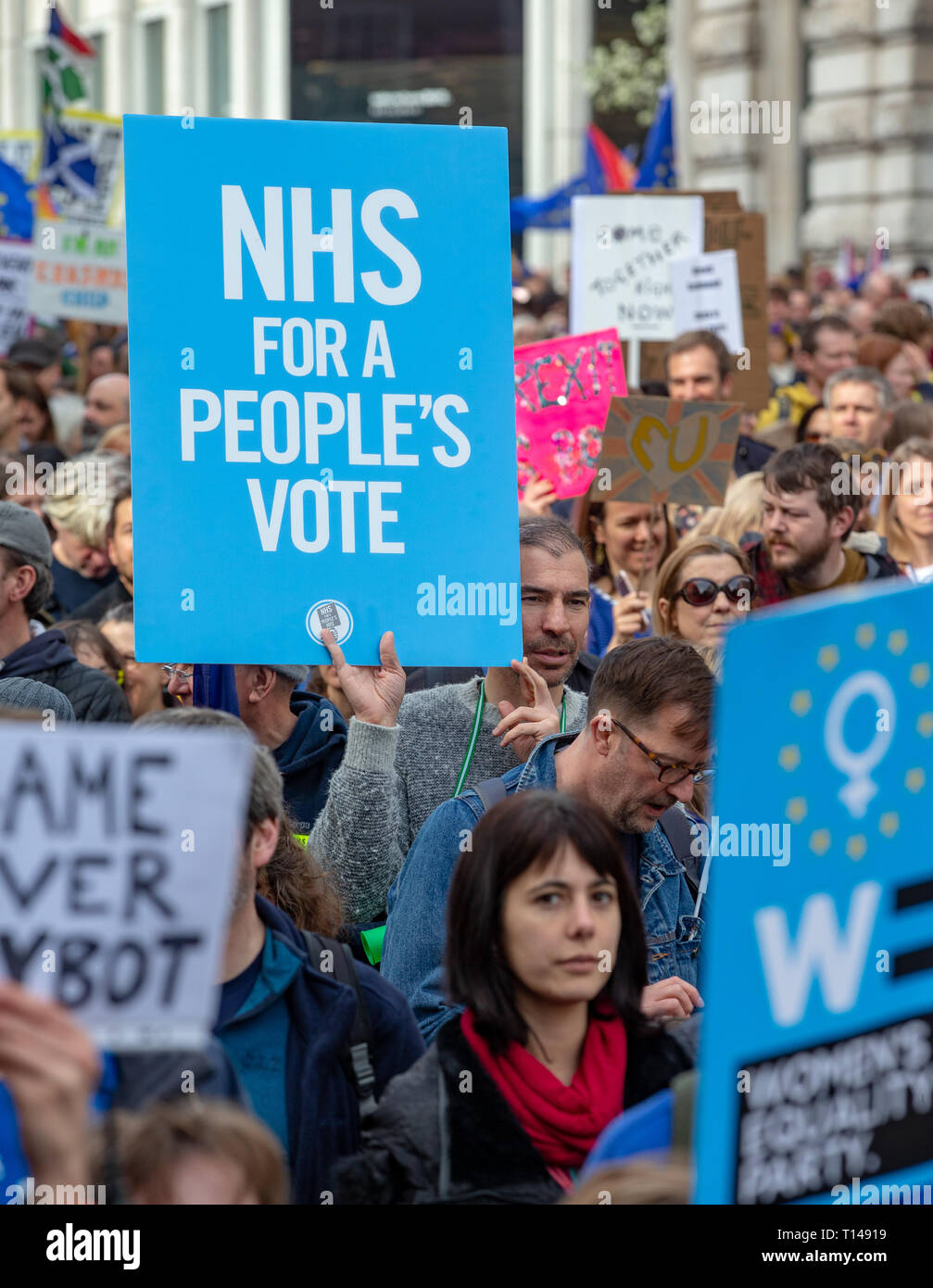 London, UK. 23rd Mar, 2019. More than a million people march through central London calling for another EU referendum in what is called 'The People's March'. They joined arally in front of parliament. Credit: Tommy London/Alamy Live News Stock Photo