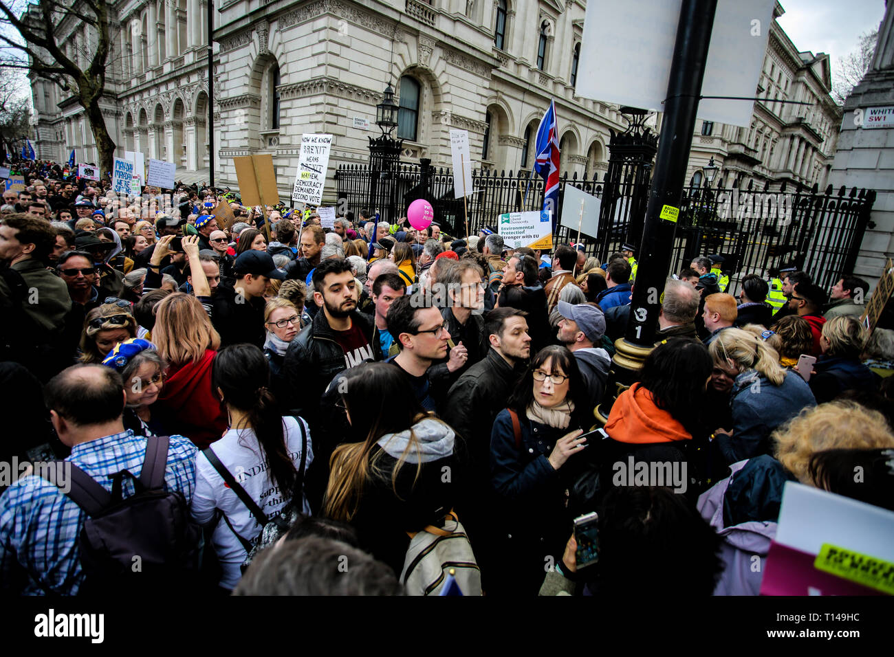 A large crown outside Downing Street, The People's Vote March, London, March 2019 Stock Photo
