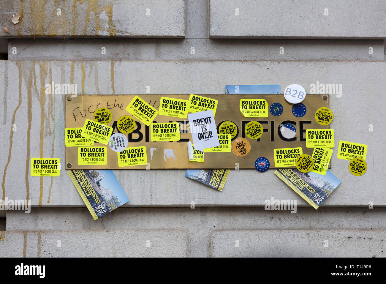 London, UK. 23rd March, 2019. The Government Cabinet Office covered in Anti Brexit stickers at the Anti Brexit people's vote march Credit: Ink Drop/Alamy Live News Stock Photo