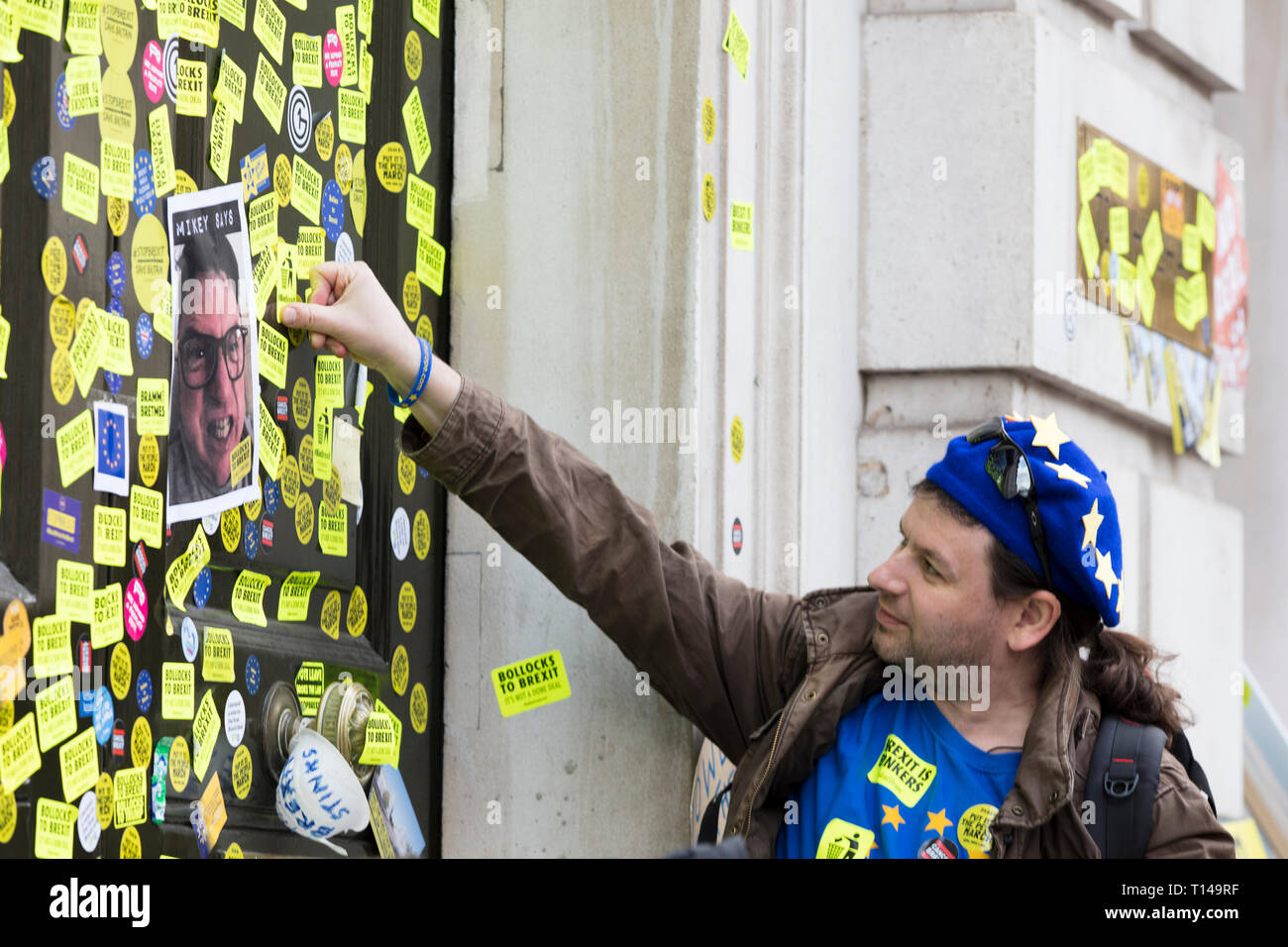 London, UK. 23rd March, 2019. The Government Cabinet Office covered in Anti Brexit stickers at the Anti Brexit people's vote march Credit: Ink Drop/Alamy Live News Stock Photo