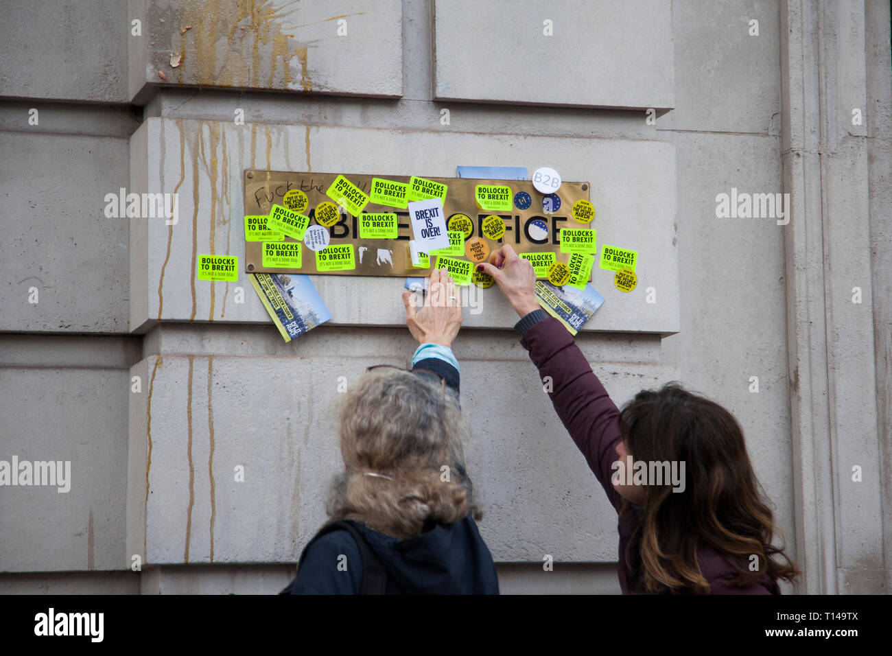London, UK. 23rd March, 2019. The Government Cabinet Office covered in Anti Brexit stickers at the Anti Brexit people's vote march Credit: Ink Drop/Alamy Live News Stock Photo