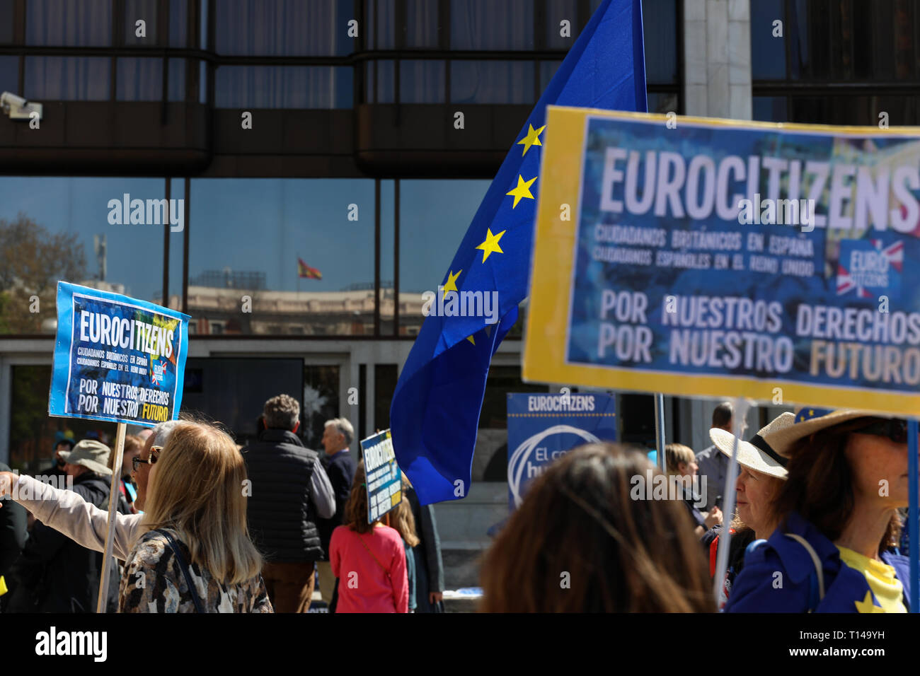 Madrid, Spain. 23rd Mar, 2019. The British community in Spain concentrates in favor of another referendum on Brexit in the Plaza de Colón "in defense of the rights of the five million Europeans in the United Kingdom and British in the European Union and to request a second referendum on the exit of Great Britain from the EU ". Credit: Jesús Hellin/Alamy Live News Stock Photo