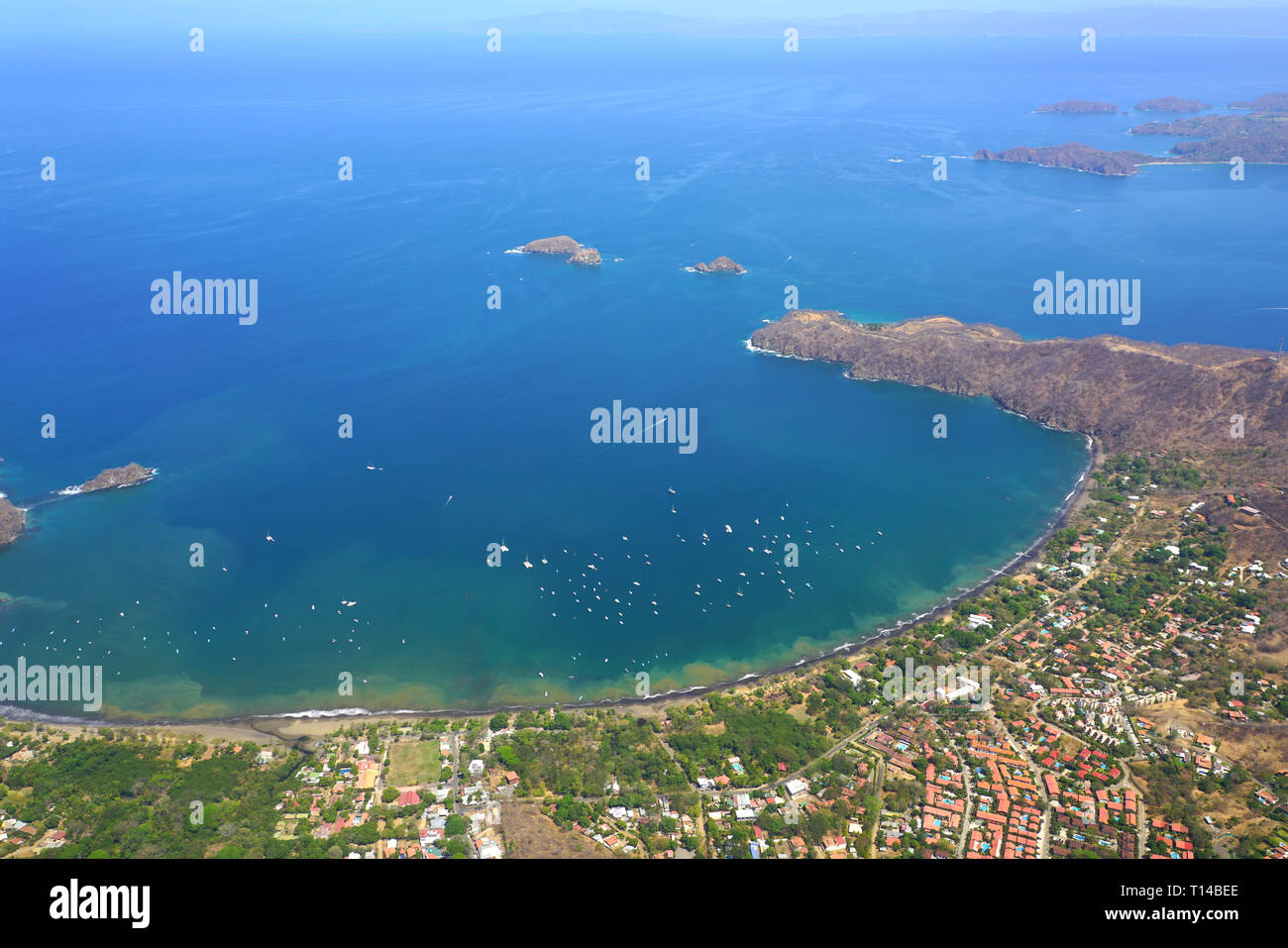 Aerial view of the Playas del Coco beach in the Golfo del Papagayo near Liberia, Guanacaste, Costa Rica Stock Photo