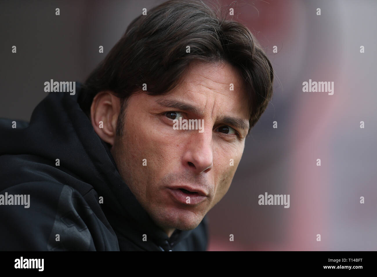 Crawley Town manager Gabriele Cioffi during the Sky Bet League Two match at The People's Pension Stadium, Crawley. Stock Photo