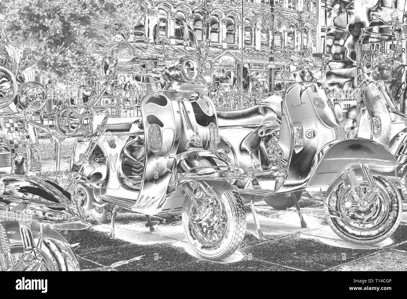 National scooter rally Llandudno ,Wales. The chrome effect give an image a metallic look Stock Photo