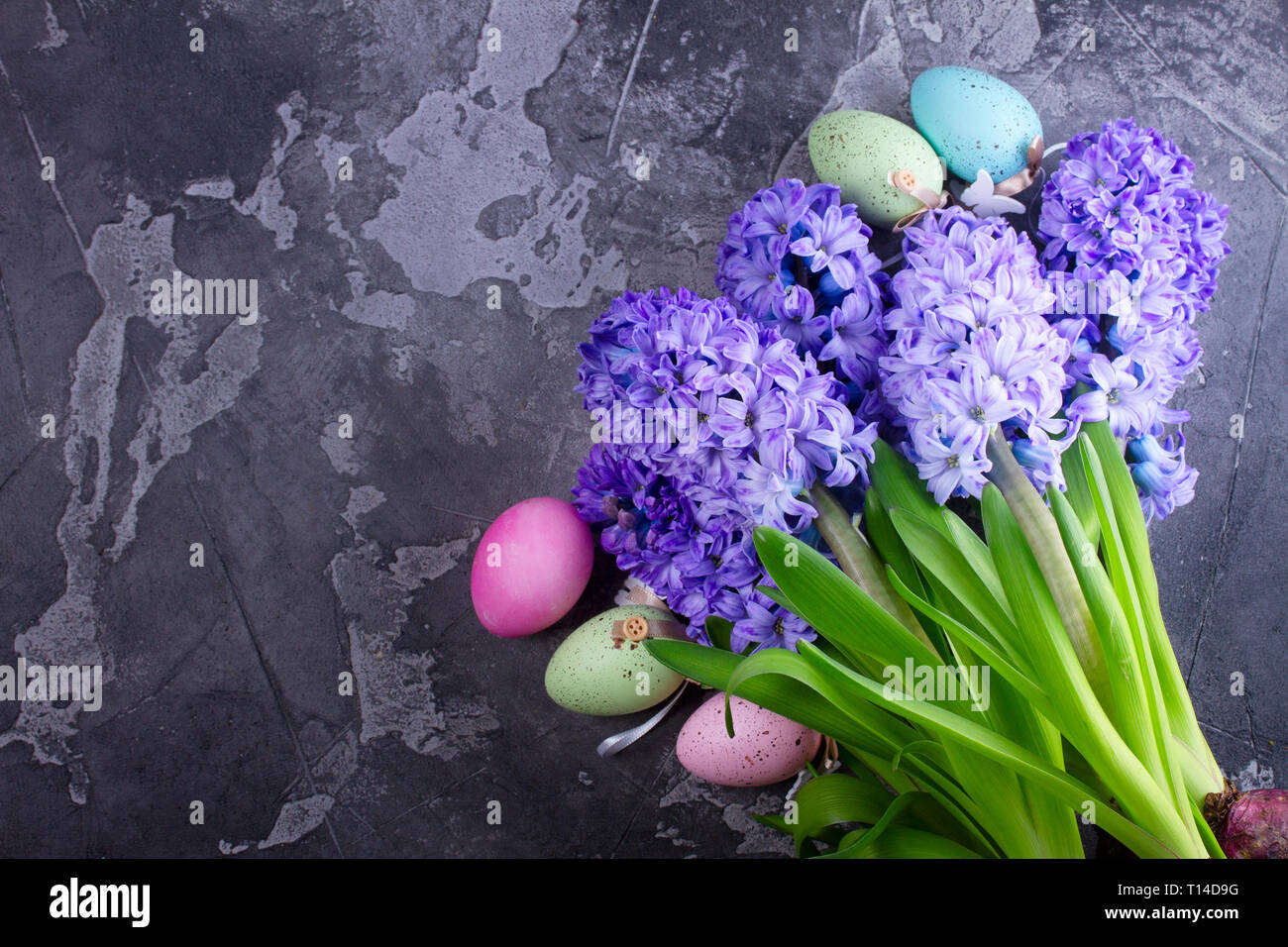 Easter scene with colored eggs Stock Photo - Alamy