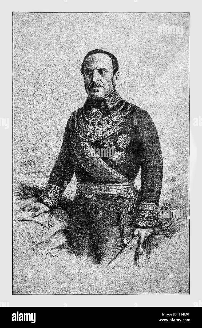 Duke Espartero, Spanish general and statesman.  Digital improved reproduction from Illustrated overview of the life of mankind in the 19th century, 1901 edition, Marx publishing house, St. Petersburg. Stock Photo
