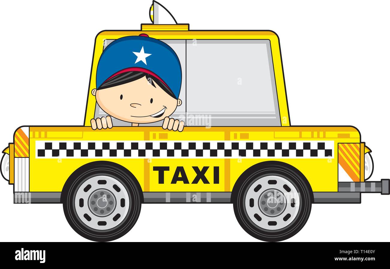 Cartoon Yellow Taxi Cab with Cute Driver Stock Vector Image & Art Alamy