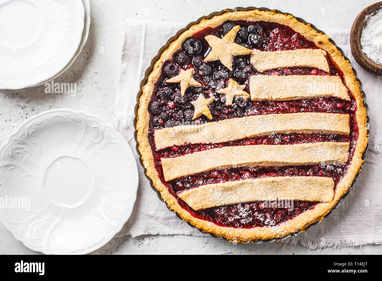 American flag berry pie. Independence Day of America concept Stock