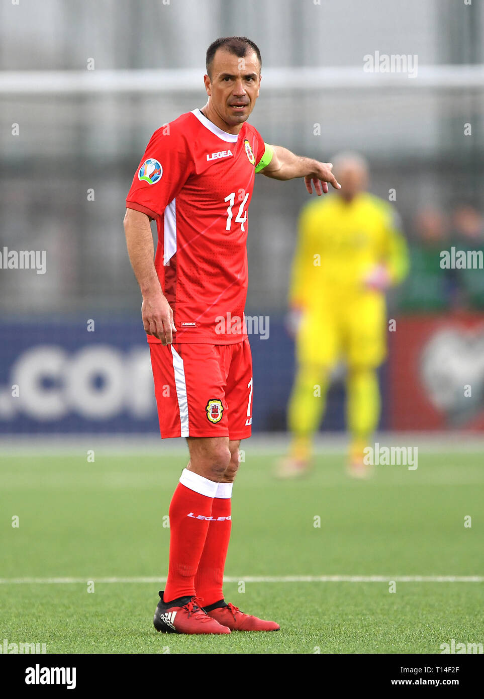 Gibraltar's Roy Chipolina during the UEFA Euro 2020 Qualifying, Group D match at the Victoria Stadium, Gibraltar. Stock Photo