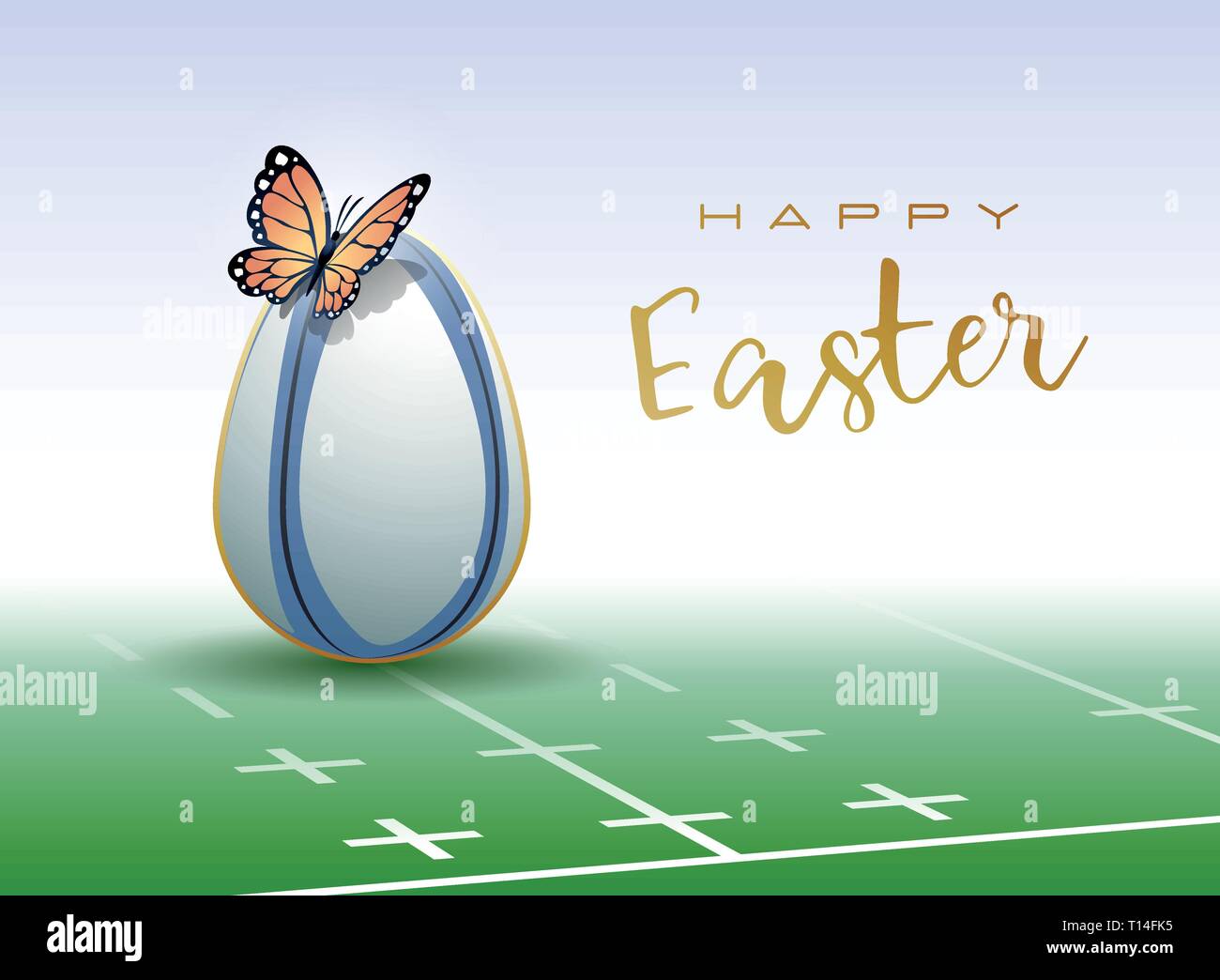 Happy Easter. Easter egg in the form of a rugby ball with Butterfly. Vector illustration. Stock Vector