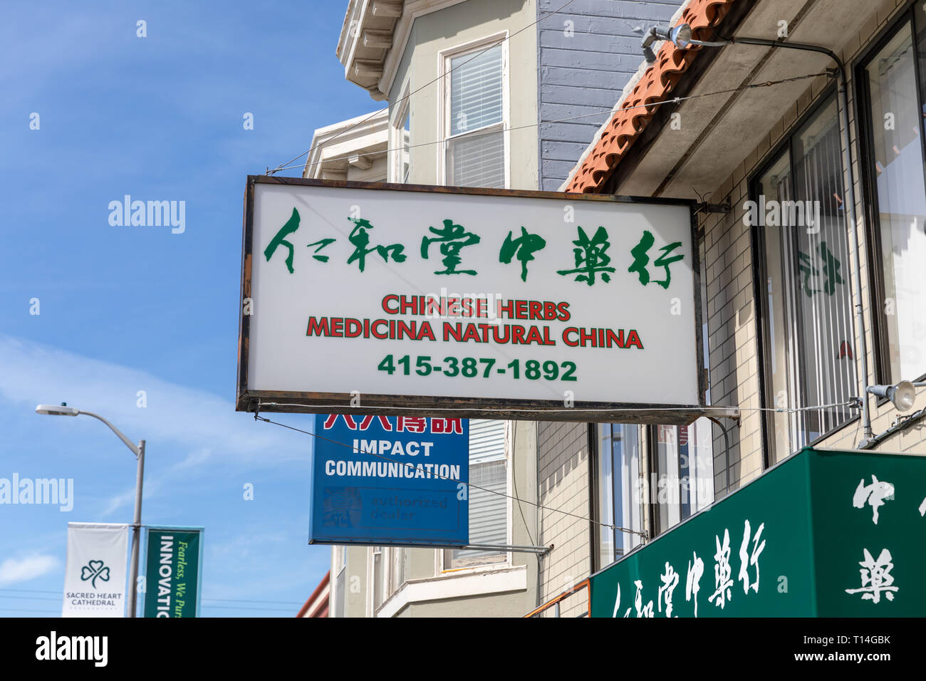 "Chinese Herbs, Medicina Natural China", sign, San Francisco, California, USA Stock Photo