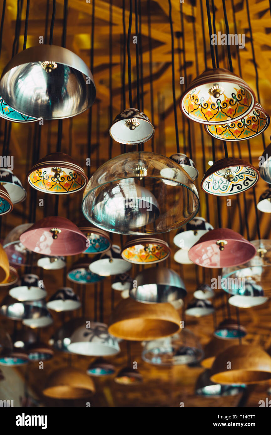 Authentic lamps in oriental style from patterned bowls Stock Photo