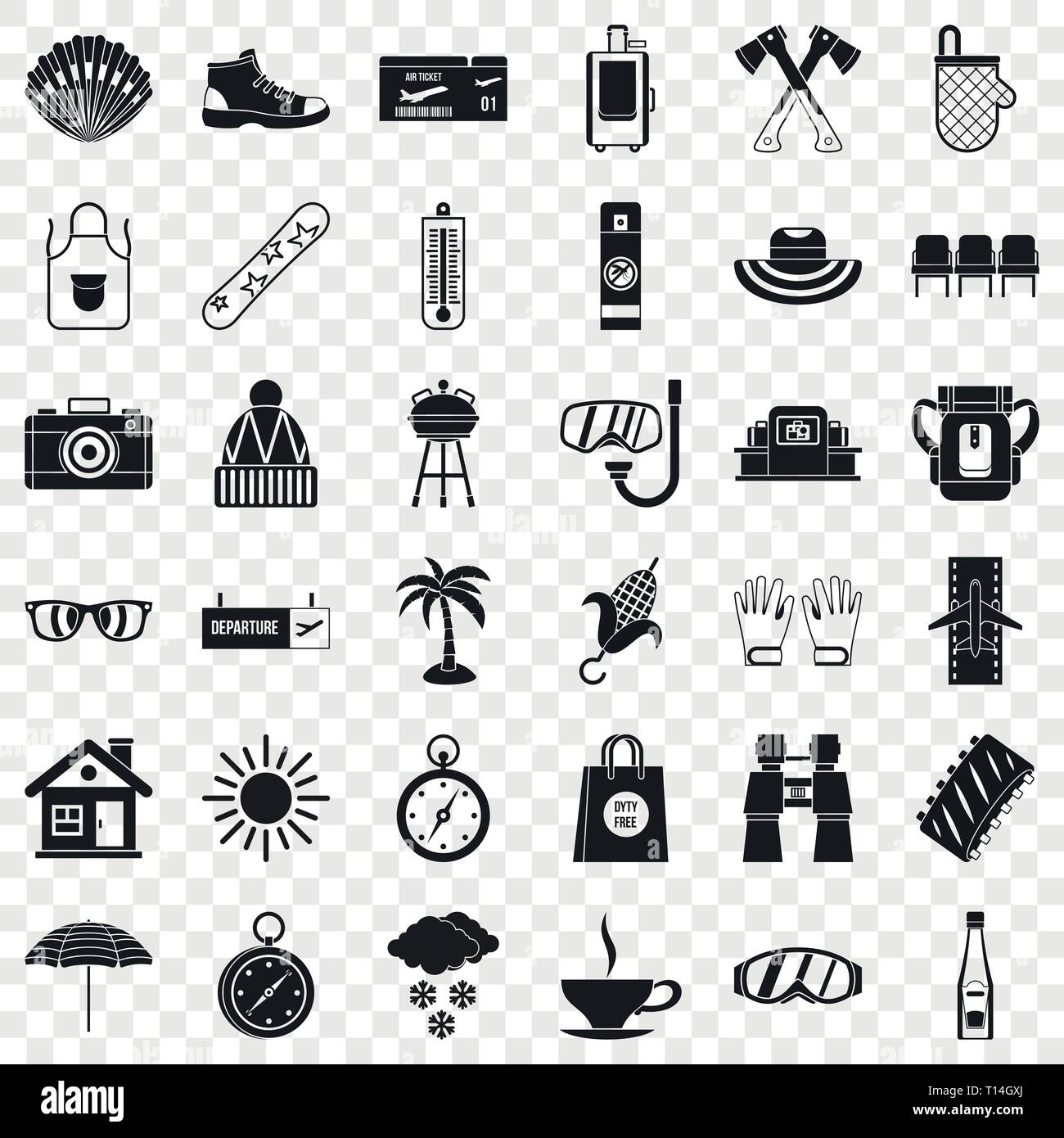 Vacation icons set, simple style Stock Vector
