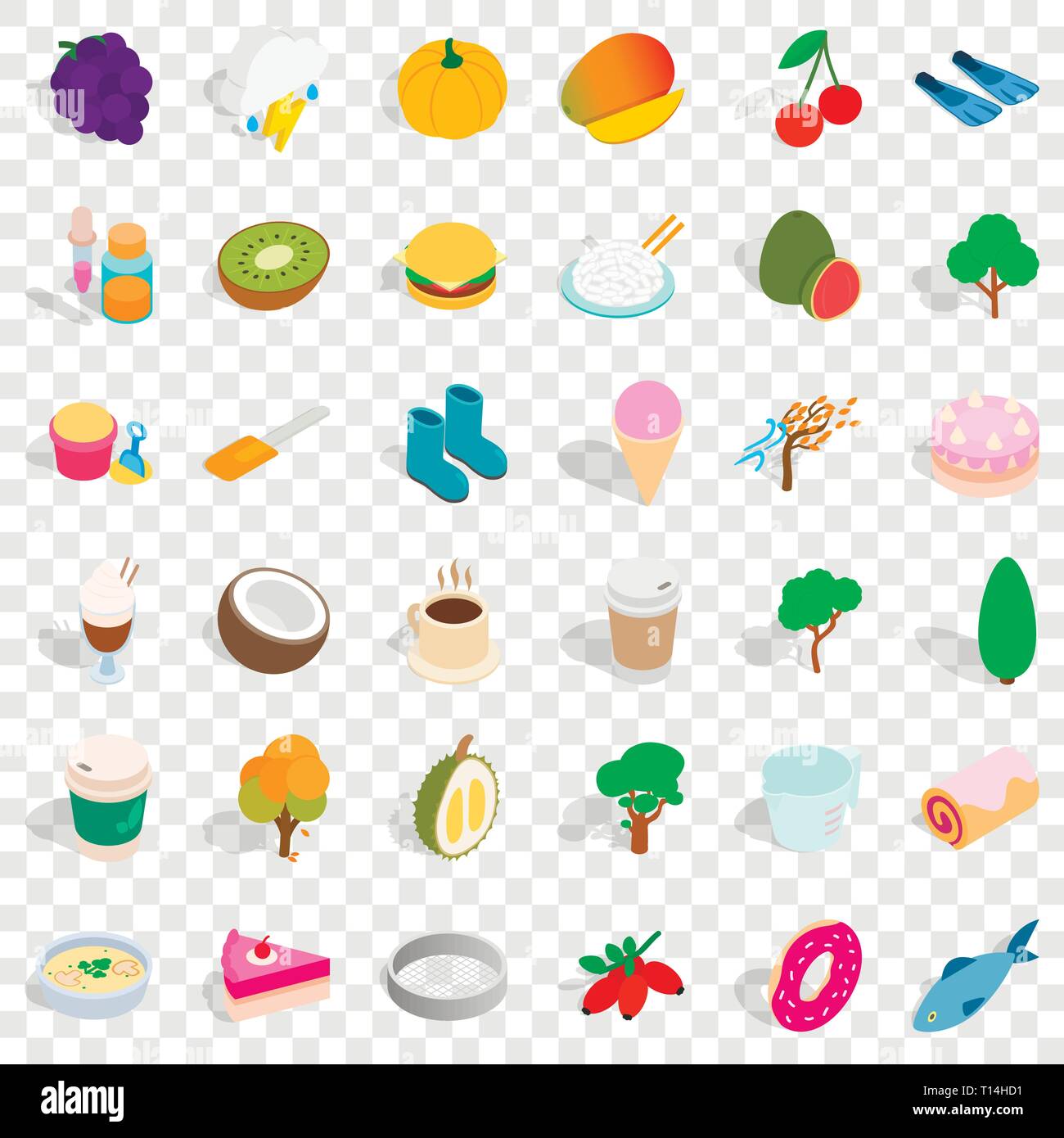 Vegetarian icons set, isometric style Stock Vector