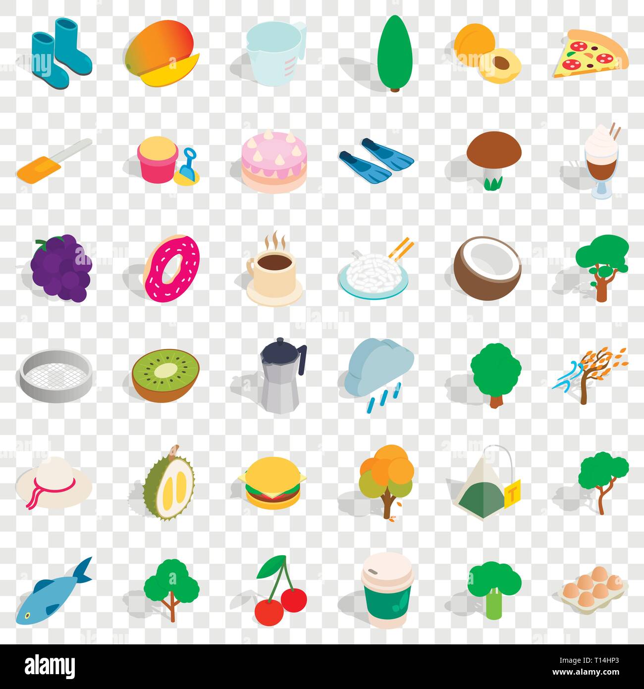 Vegetarian cafe icons set, isometric style Stock Vector