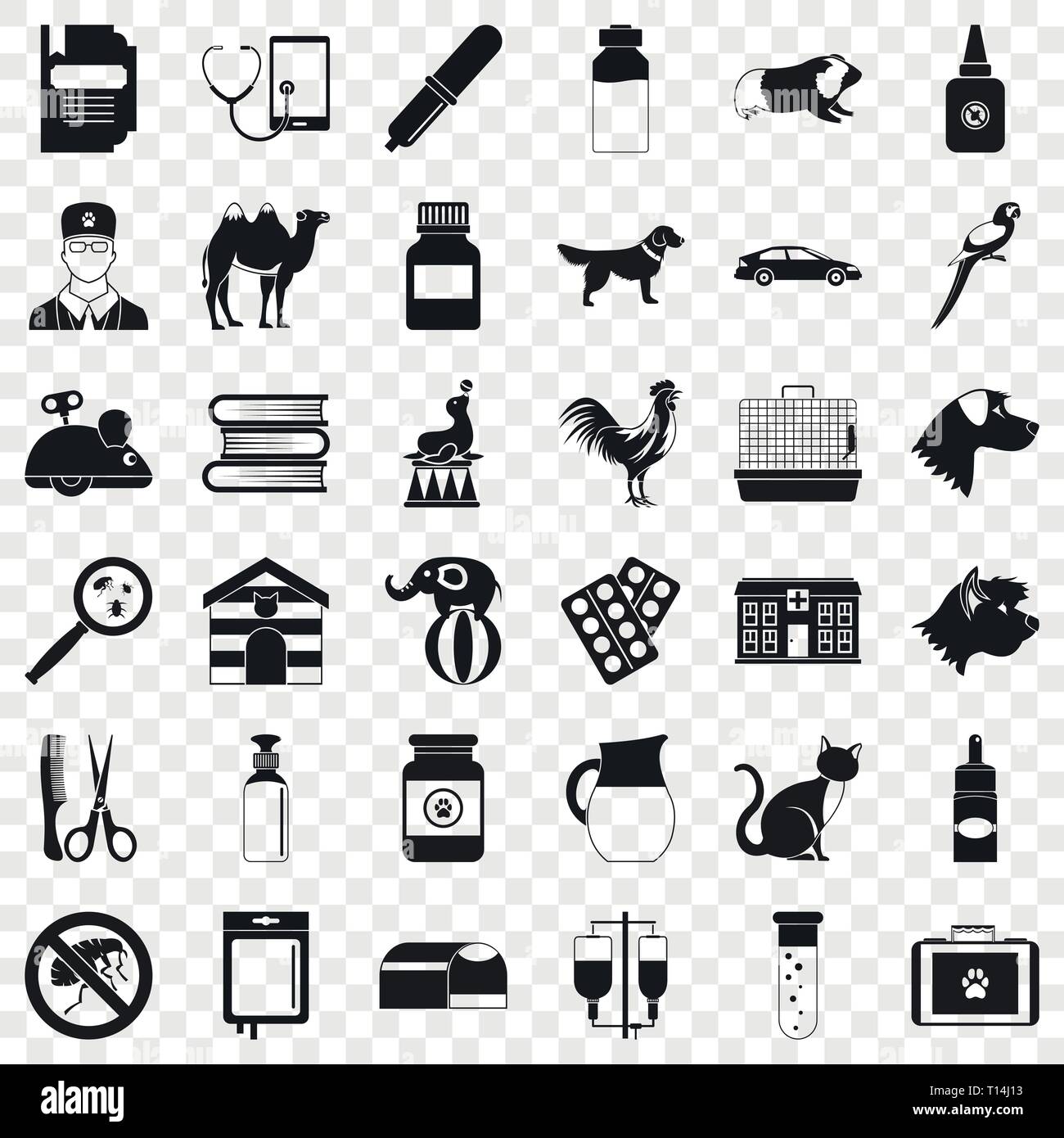 Veterinary icons set, simple style Stock Vector