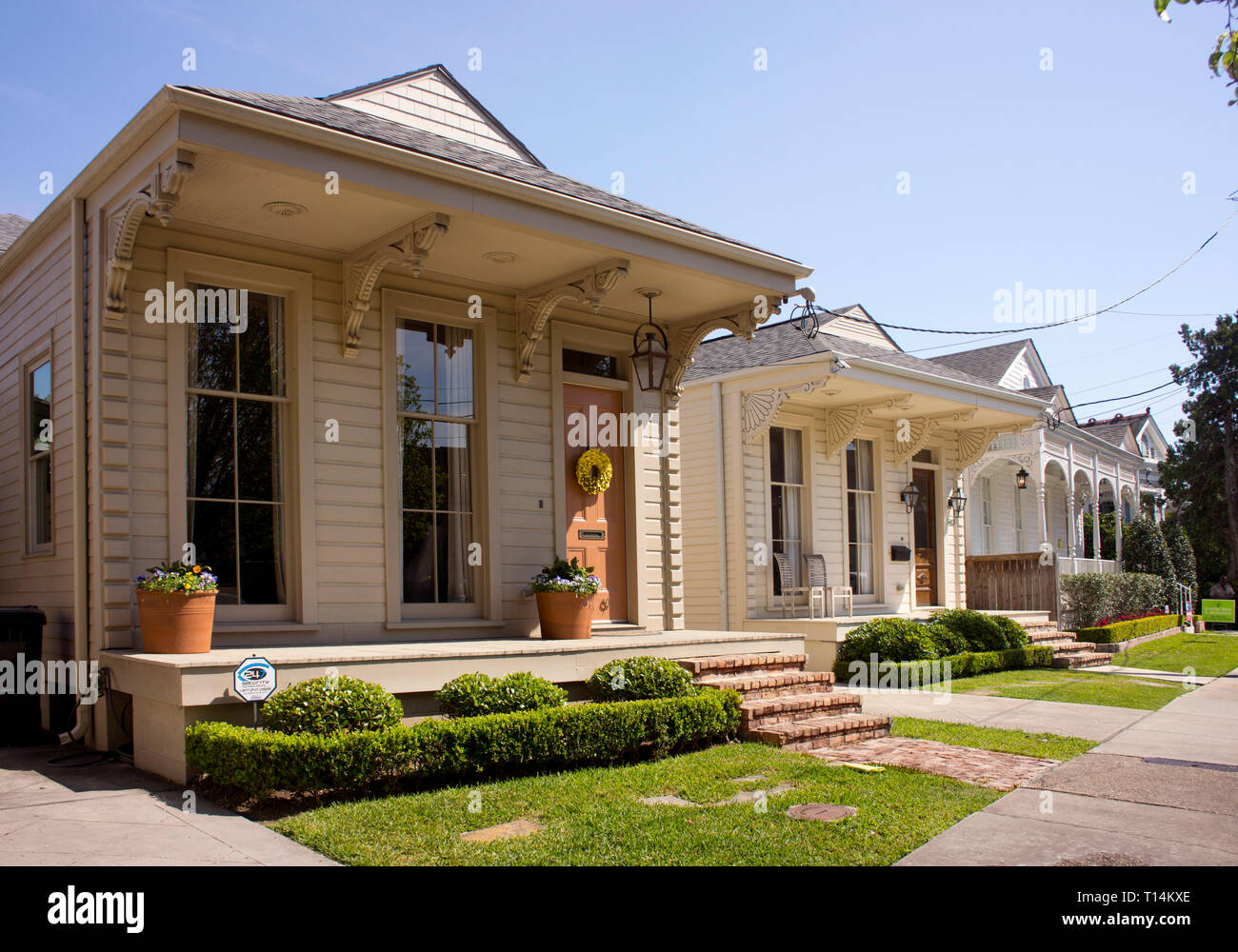 Uptown New Orleans city block with renovated shotgunstyle homes Stock