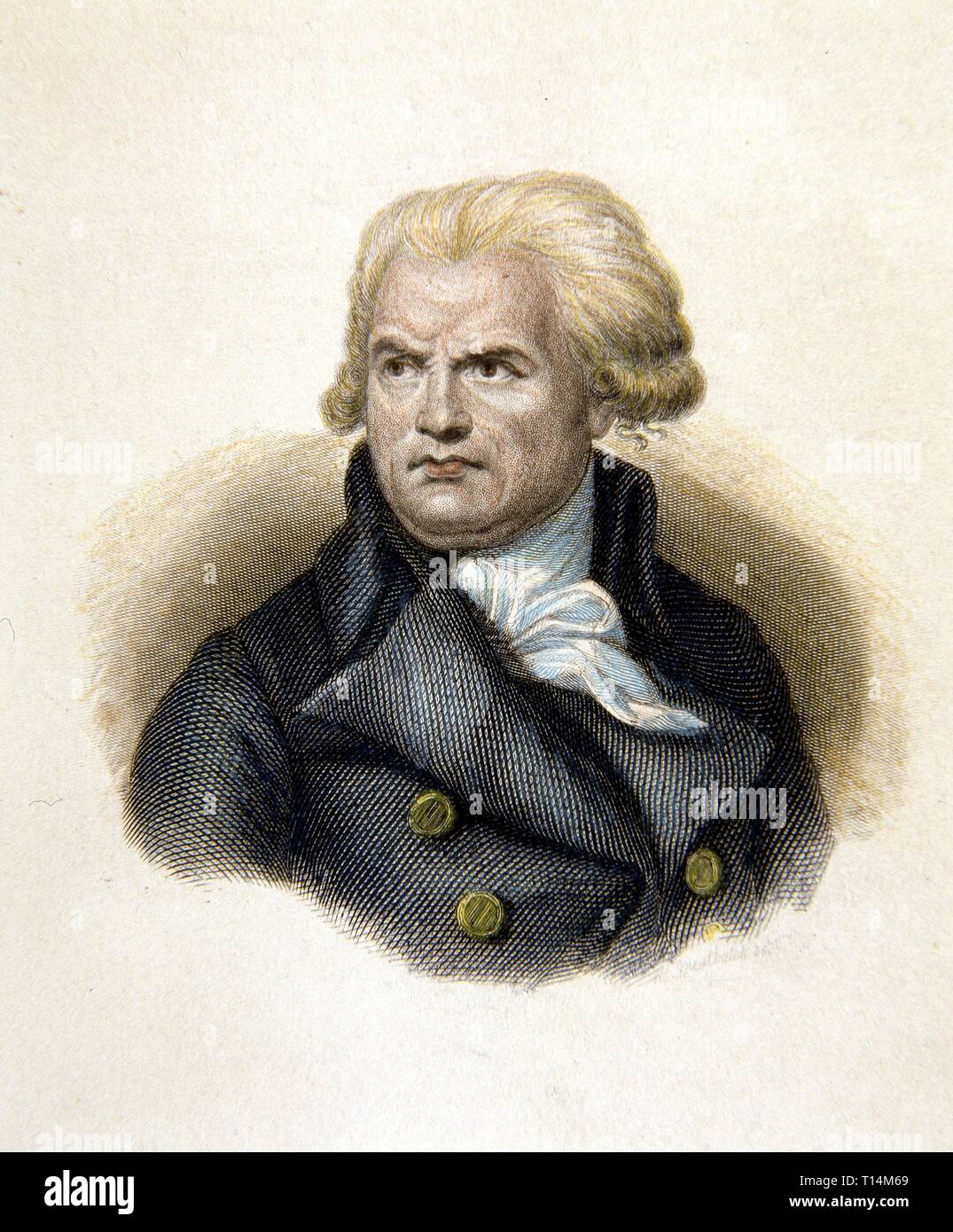 DANTON, GEORGES POLITICO FRANCES. 1759-1794 GRABADO COLOREADO DE FREDERICK SHOBERI. AÑO 1838. Author: FREDERIC SHOBERL (1775-1853). Stock Photo