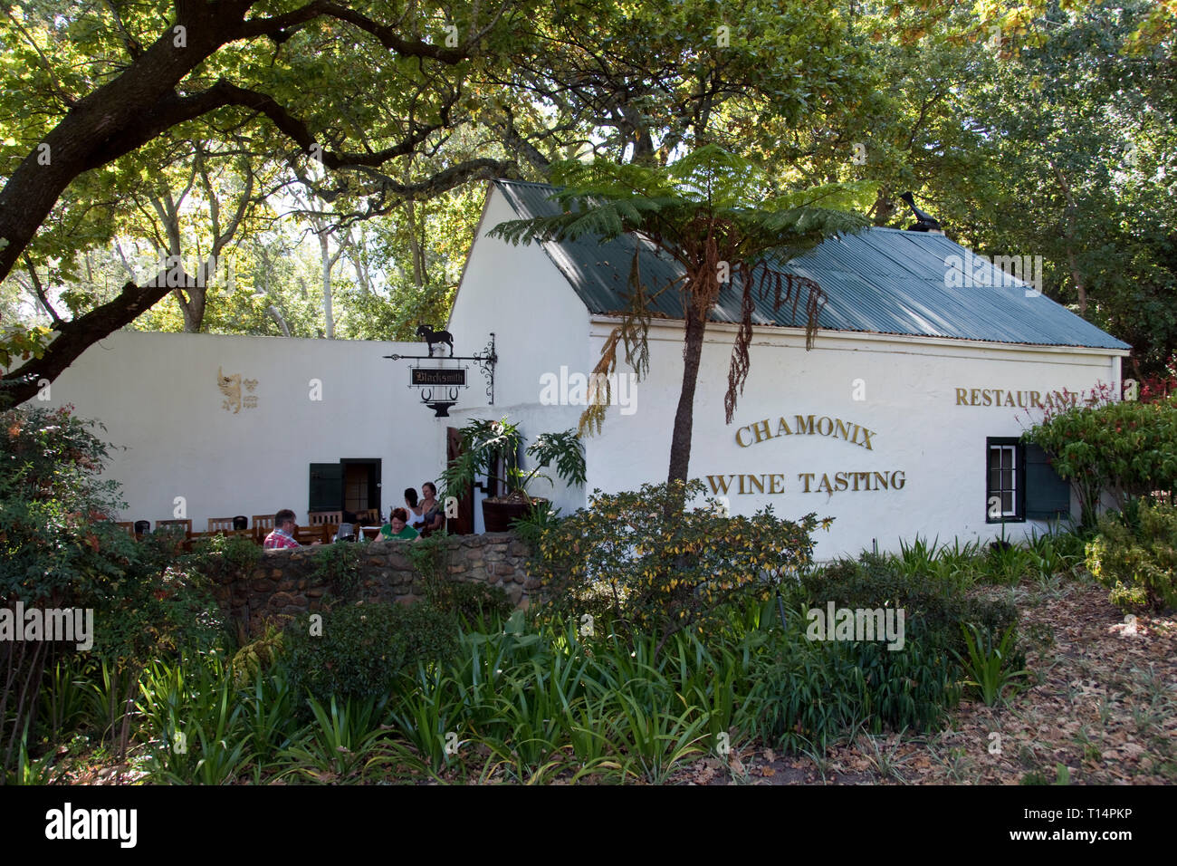 The Chamonix wine tasting room in Franschhoek, a wine town in the Western Cape Province, and one of the oldest towns of South Africa. Stock Photo