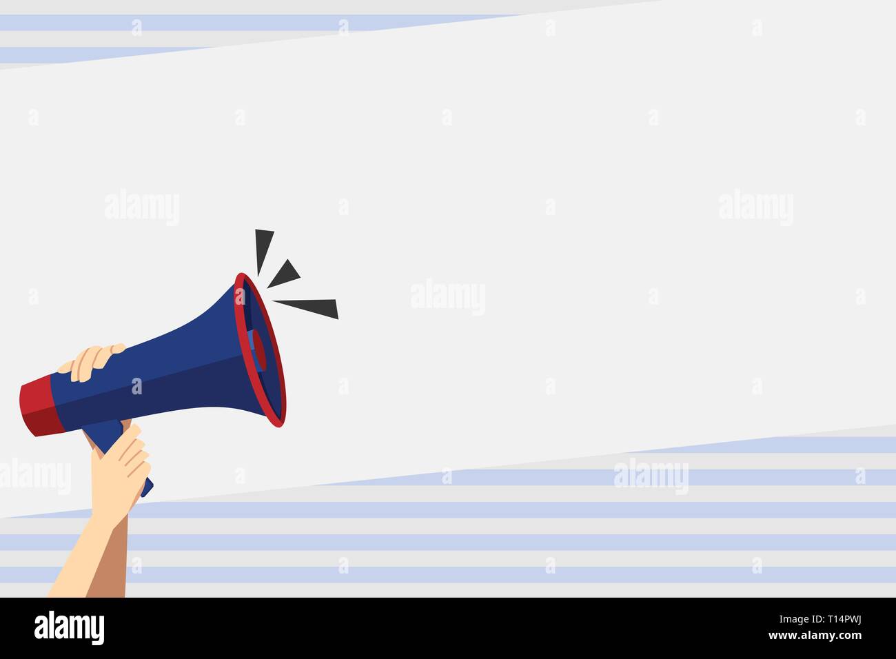 Human Hand Holding Tightly a Megaphone with Sound Icon and Blank Text ...