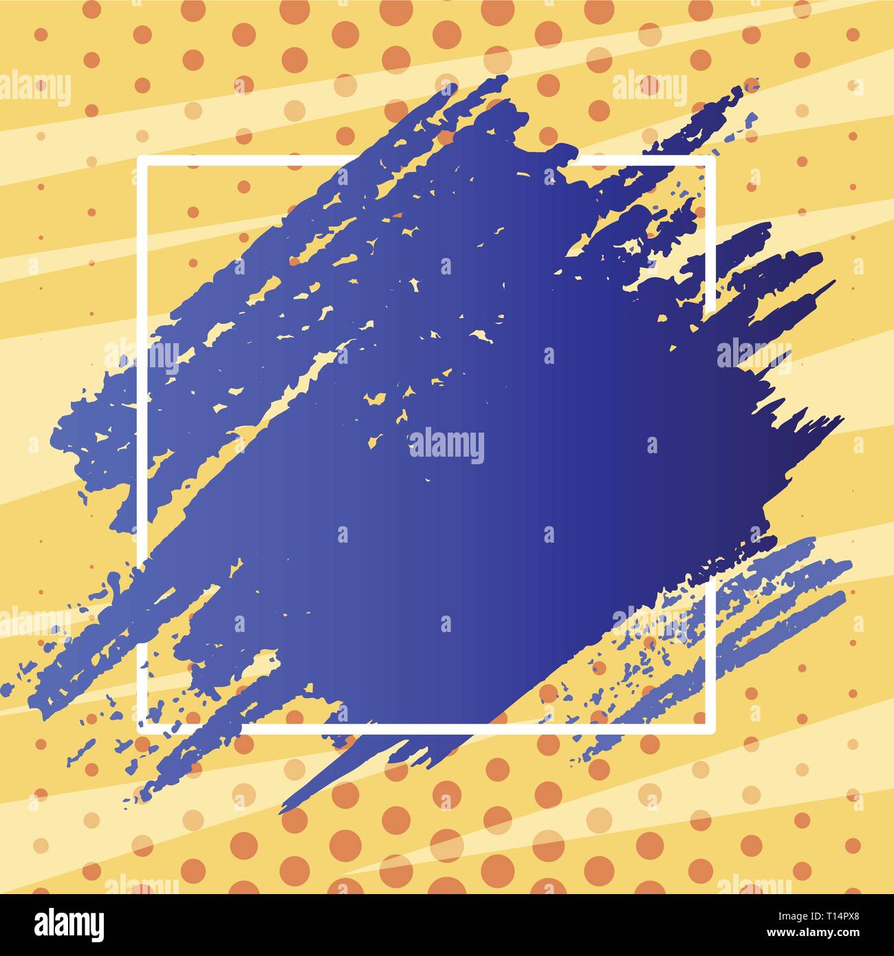 Blue Tone Paint Inside Square Line Frame. Textured Smudges with Blank ...