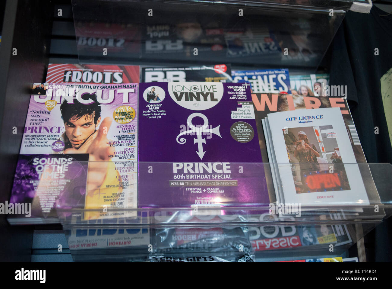 Photos of music magazines in a shop Stock Photo