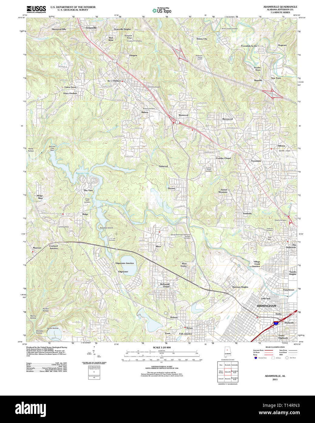 USGS TOPO Map Alabama AL Adamsville 20110921 TM Stock Photo