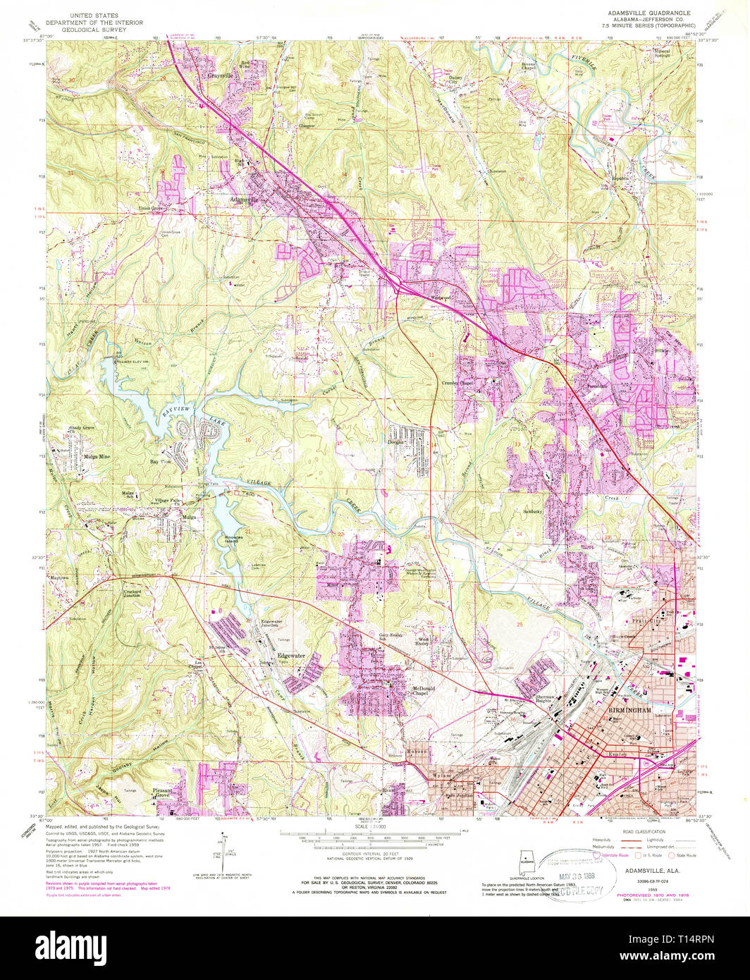 USGS TOPO Map Alabama AL Adamsville 303068 1959 24000 Stock Photo