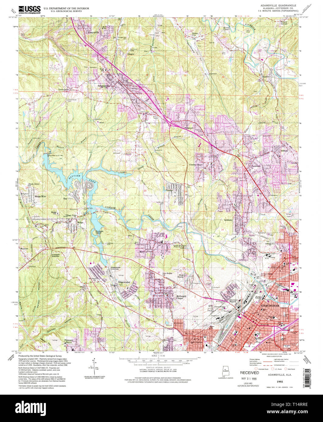 USGS TOPO Map Alabama AL Adamsville 303069 1993 24000 Stock Photo