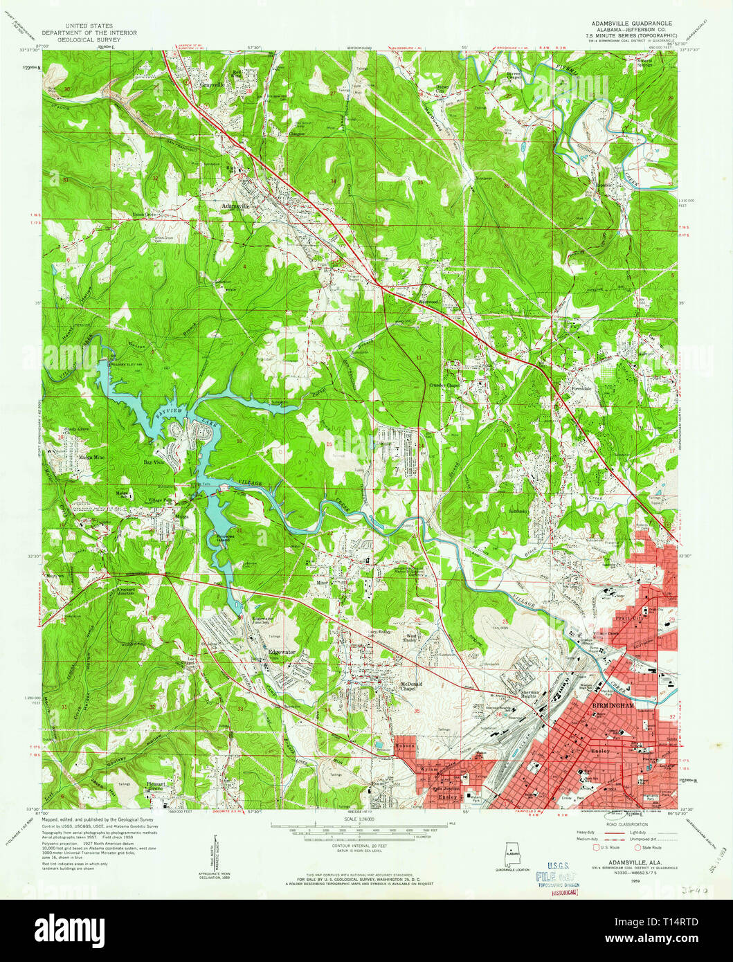 USGS TOPO Map Alabama AL Adamsville 303071 1959 24000 Stock Photo